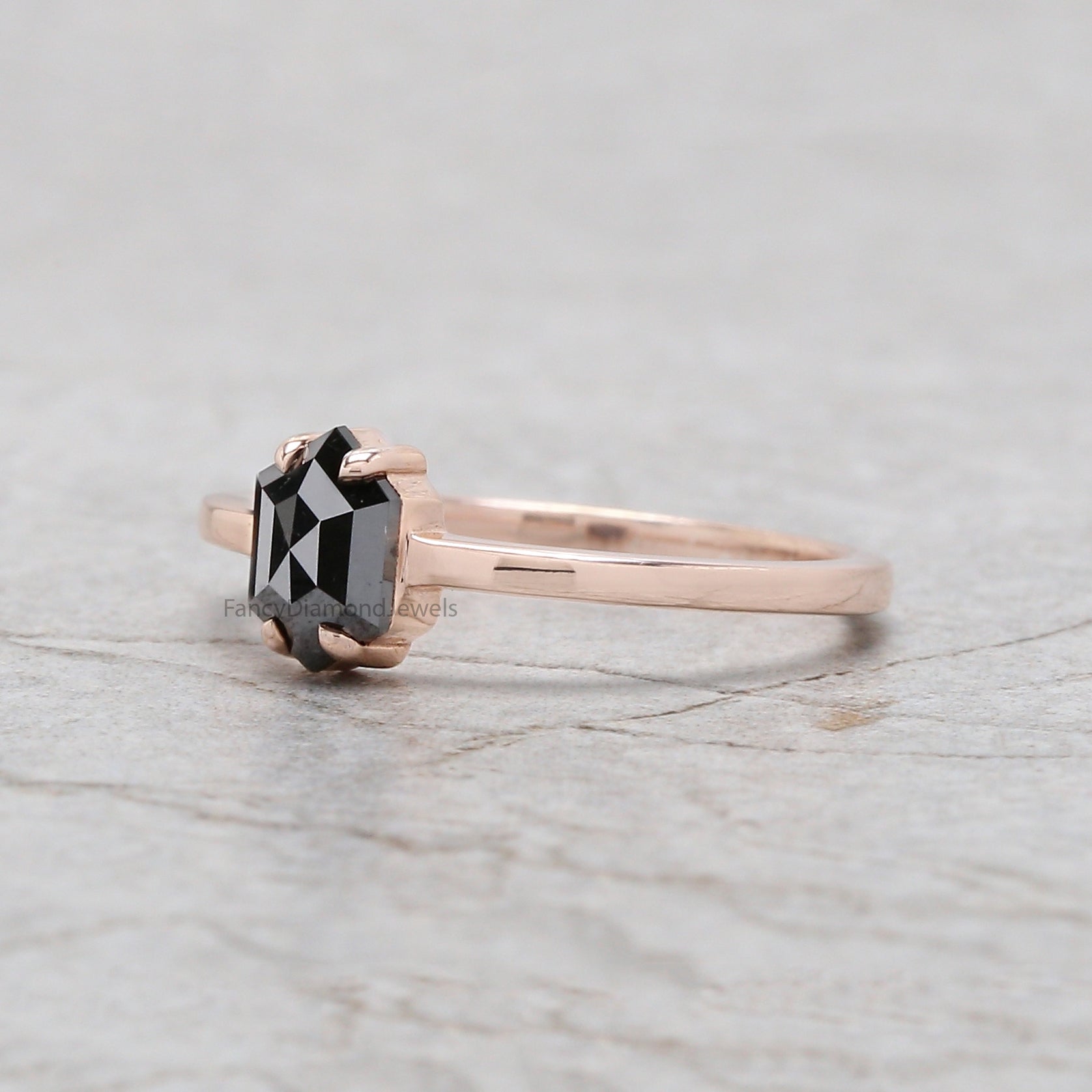 Hexagon Black Color Diamond Ring 0.88 Ct 6.70 MM Hexagon Shape Diamond Ring 14K Solid Rose Gold Silver Engagement Ring Gift For Her QN2274