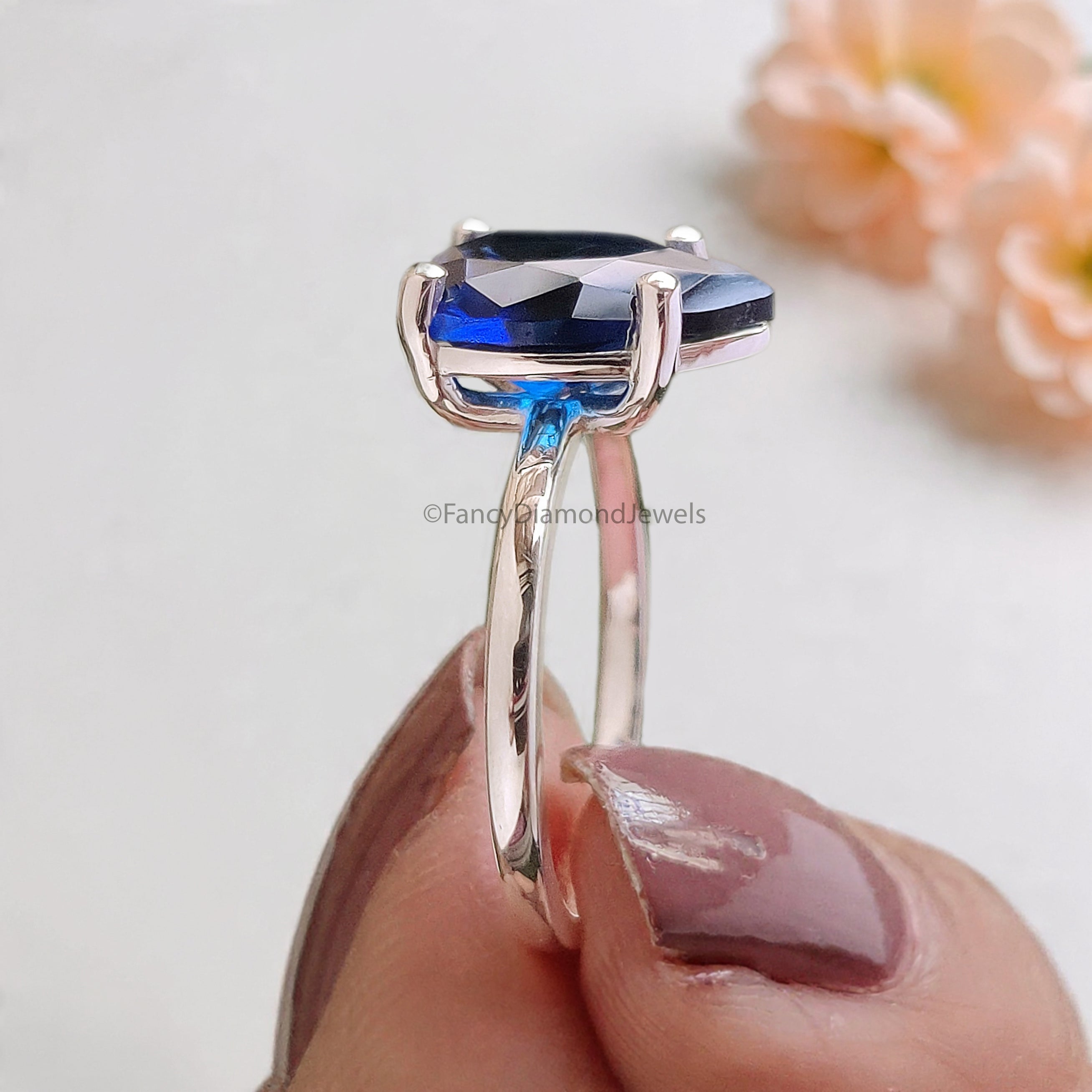 Pear Blue Sapphire engagement ring 12mm 10mm 9mm 8mm 7mm stone ring Simulant Solitaire ring Diamond ring Silver ring Gift for her FD547