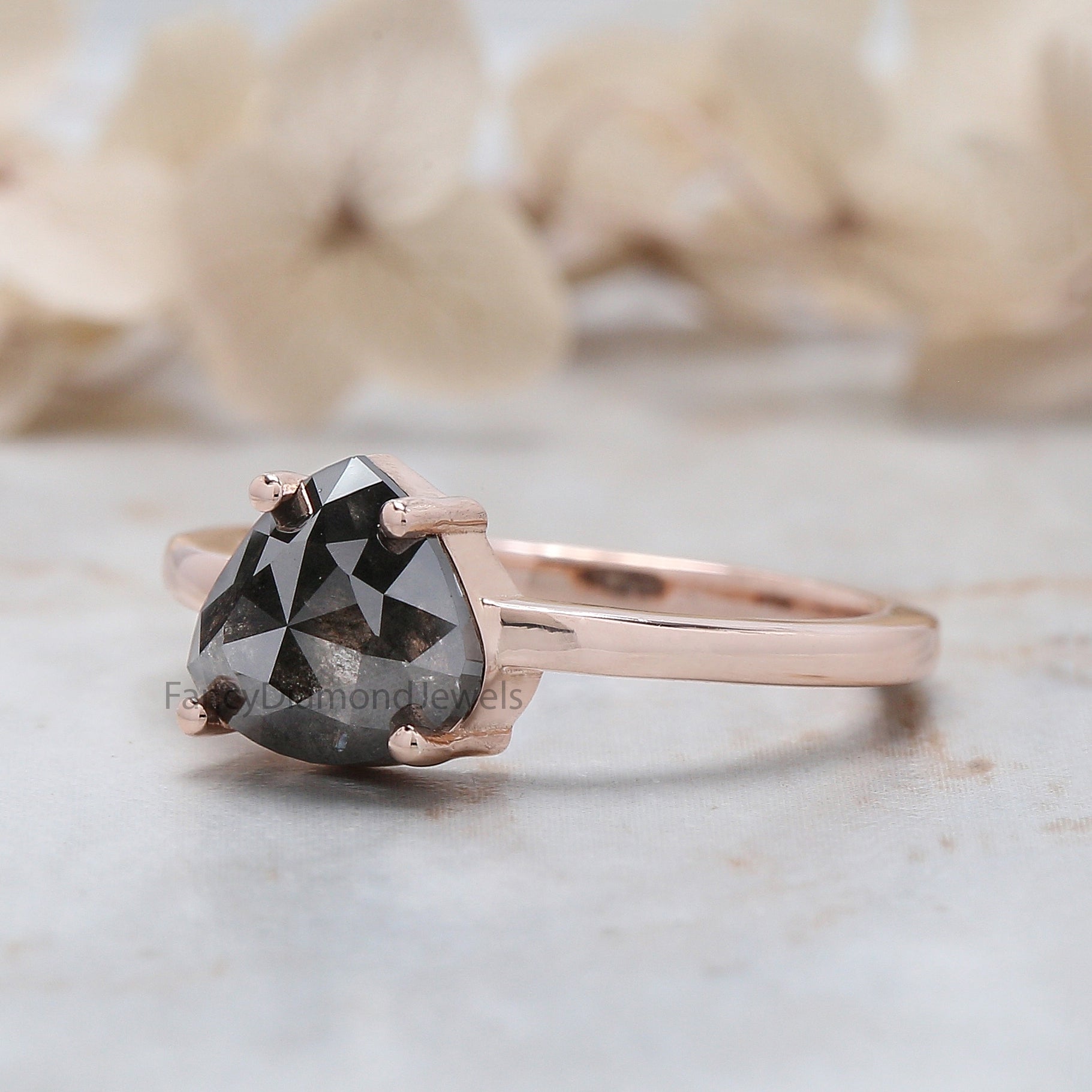 Heart Cut Salt And Pepper Diamond Ring 1.70 Ct 7.95 MM Heart Diamond Ring 14K Solid Rose Gold Silver Engagement Ring Gift For Her QL3096
