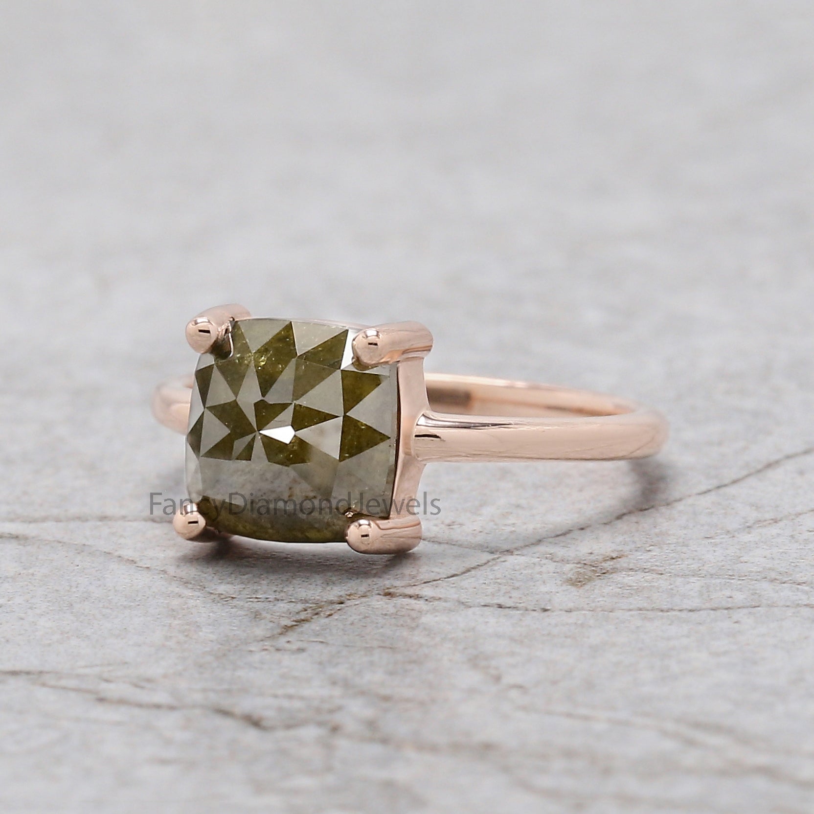 Square Cut Green Color Diamond Ring 2.60 Ct 8.05 MM Square Shape Diamond Ring 14K Solid Rose Gold Silver Engagement Ring Gift For Her QL2464