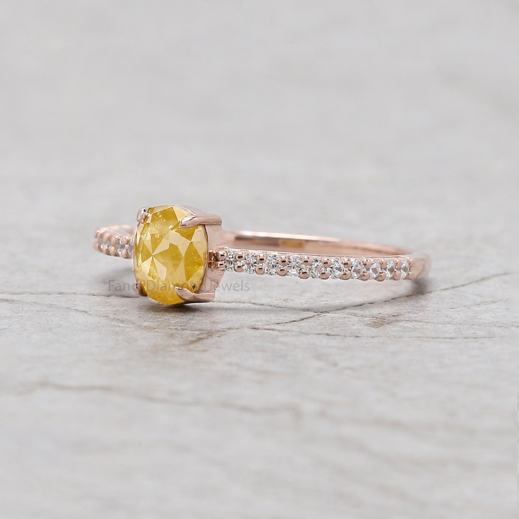 Oval Shape Yellow Color Diamond Ring 0.71 Ct 5.58 MM Oval Cut Diamond Ring 14K Solid Rose Gold Silver Engagement Ring Gift For Her QK2678