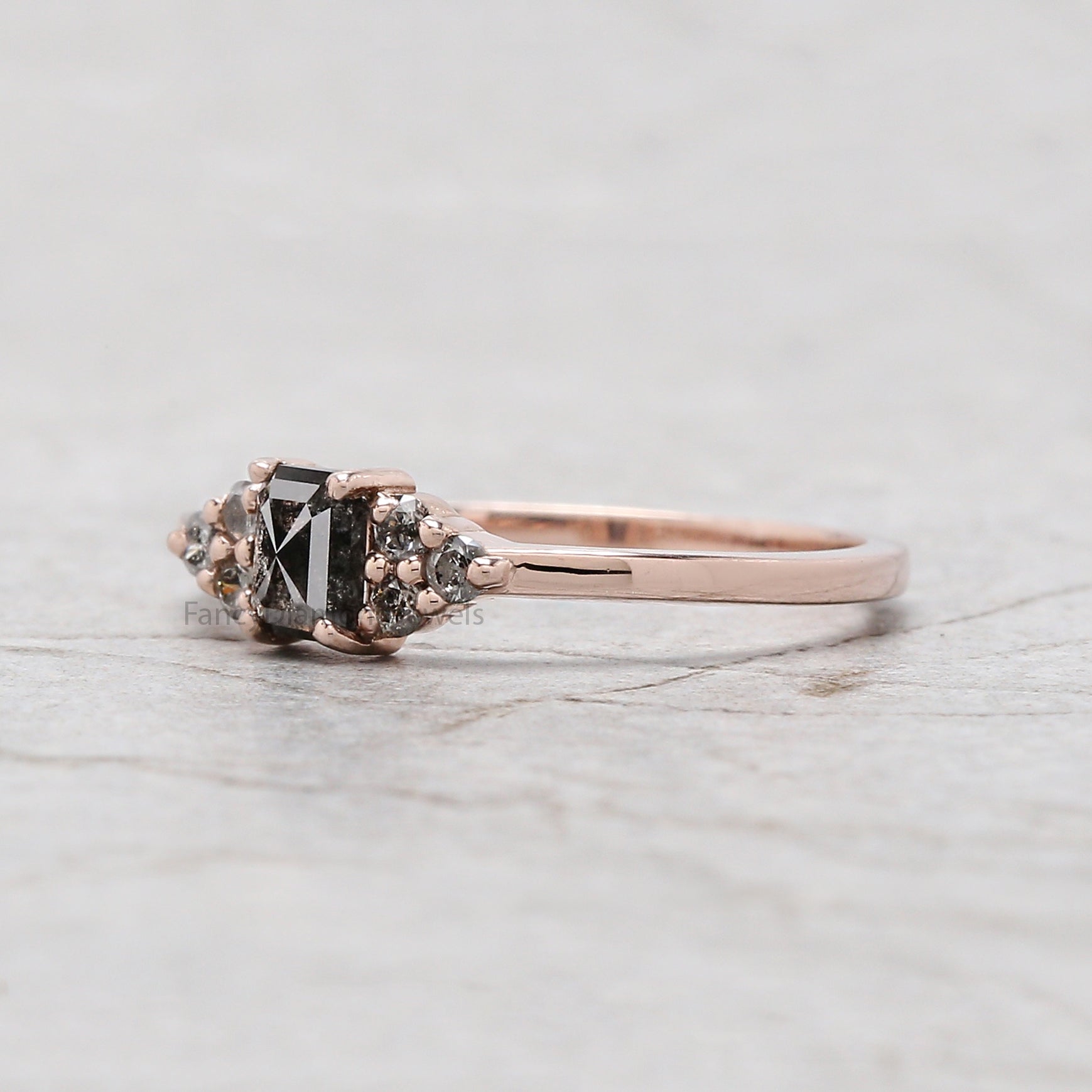 Emerald Salt And Pepper Diamond Ring 0.38 Ct 4.65 MM Emerald Diamond Ring 14K Solid Rose Gold Silver Engagement Ring Gift For Her QK180