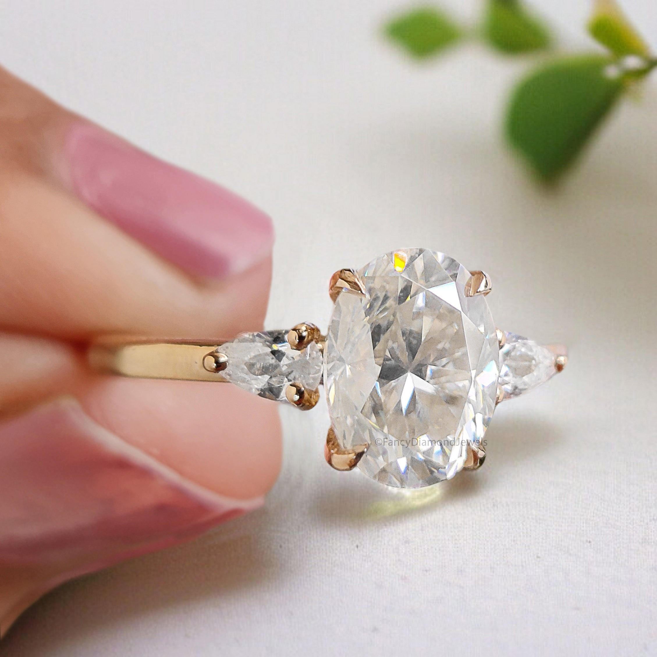 Oval Cut Lab Grown Diamond Engagement Ring 1.45 CT Colorless Oval Prong Set Wedding Ring For Women Anniversary Ring Three Stone Ring FD465