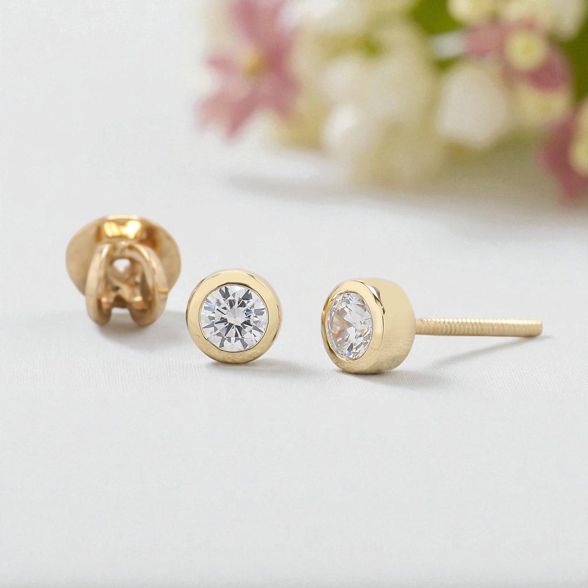 Natural White Round Diamond Earring Round Brilliant Shape Earring Bezel Earring Engagement Earring Earlobe Earrings Gift For Her KD1000