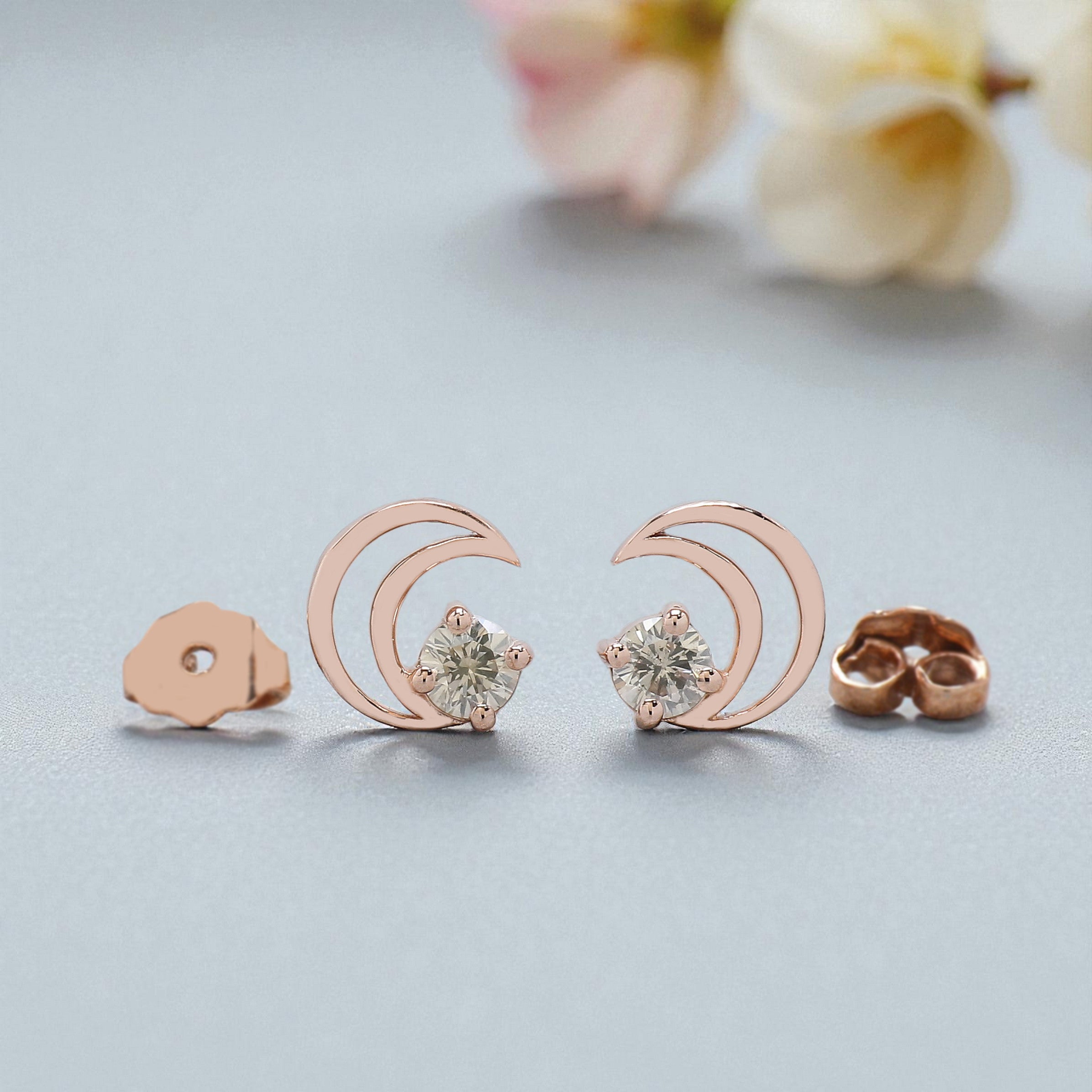 Round White Diamond Earring 0.34 Ct 3.50 MM Round Diamond Earring 14K Solid Rose Gold Silver Round Rose Cut Earring Gift For Her KDN1863