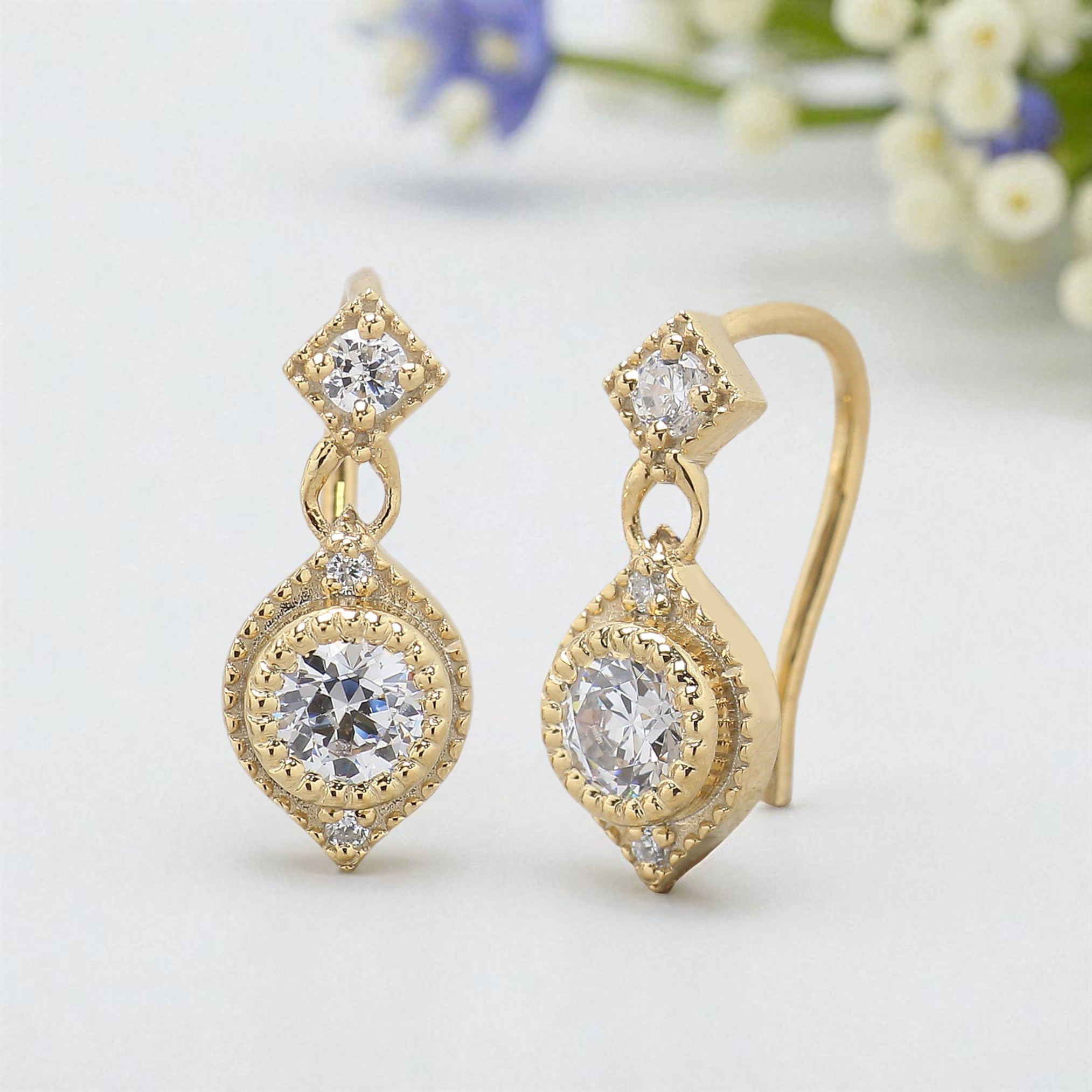 0.82 TW Natural White Round Diamond Earring Round Brilliant Cut Earring Bezel Earring Engagement Earring Earlobe Earring Gift For Her KD994