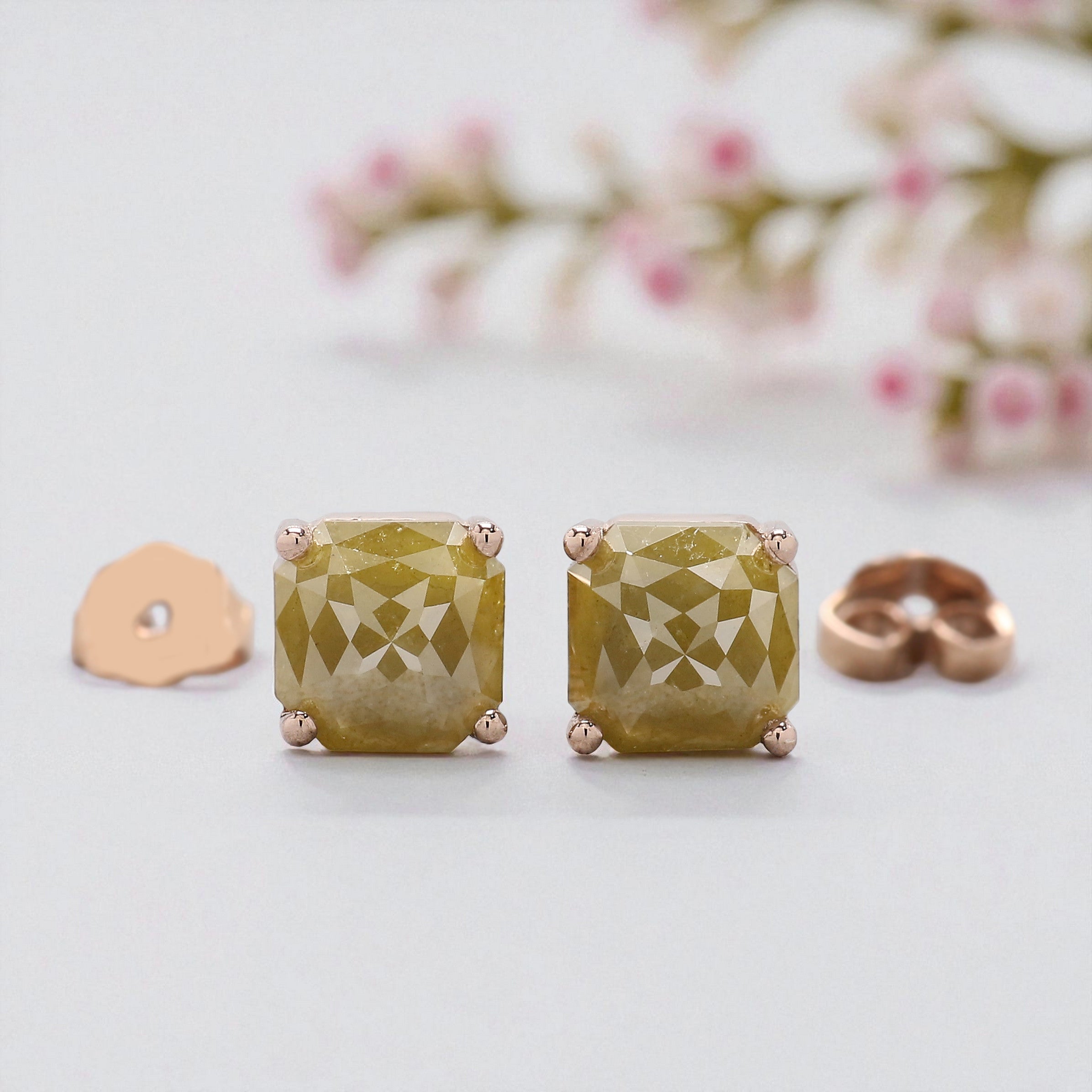 Radiant Cut Yellow Color Diamond Earring 2.39 Ct 6.70 MM Radiant Diamond Earring 14K Rose Gold Silver Radiant Earring Gift For Her QKB622