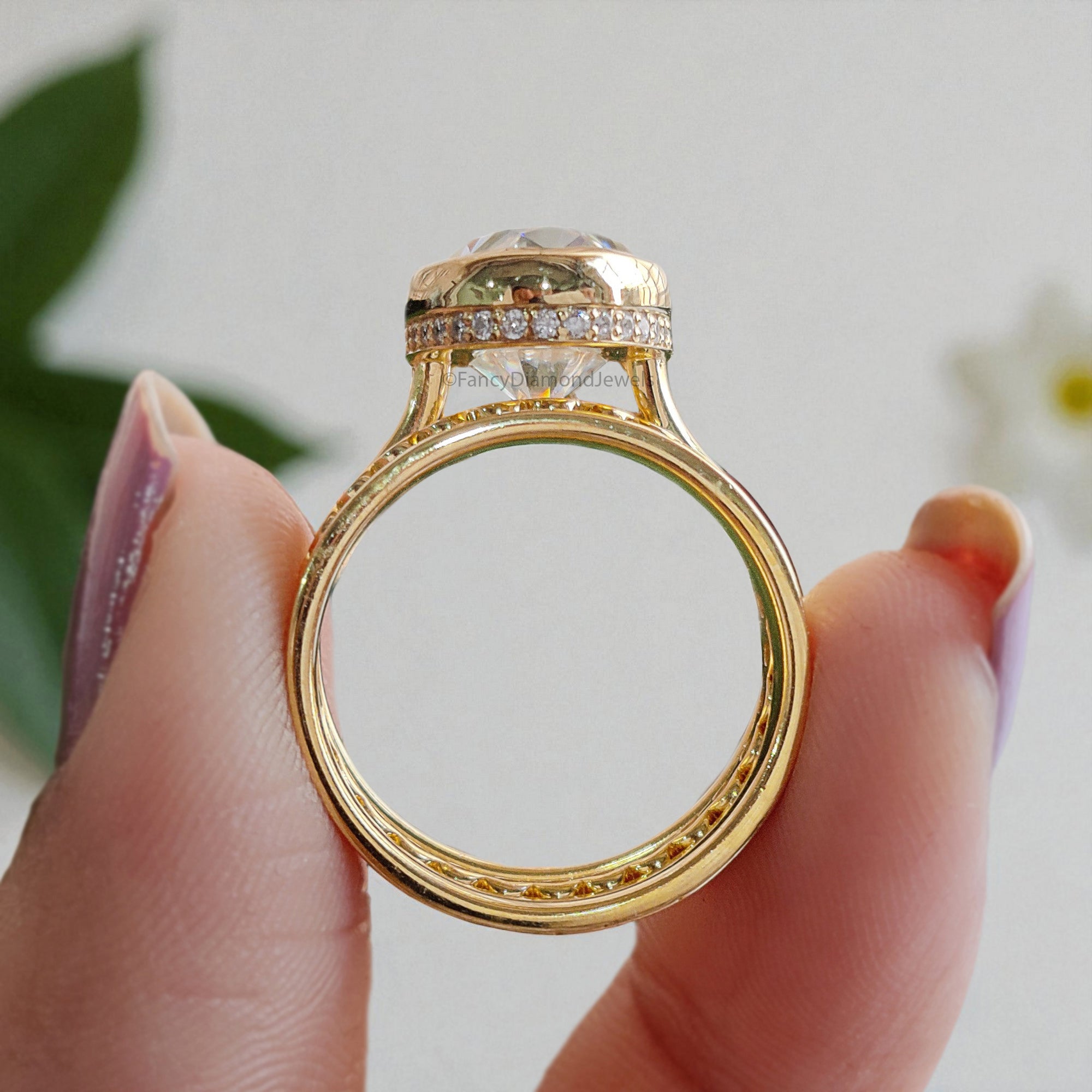 Oval Cut Moissanite Engagement Ring 4.15 CT Colorless Moissanite Oval Wedding Ring Hidden Halo Ring Propose Ring Bezel Setting Ring FD32