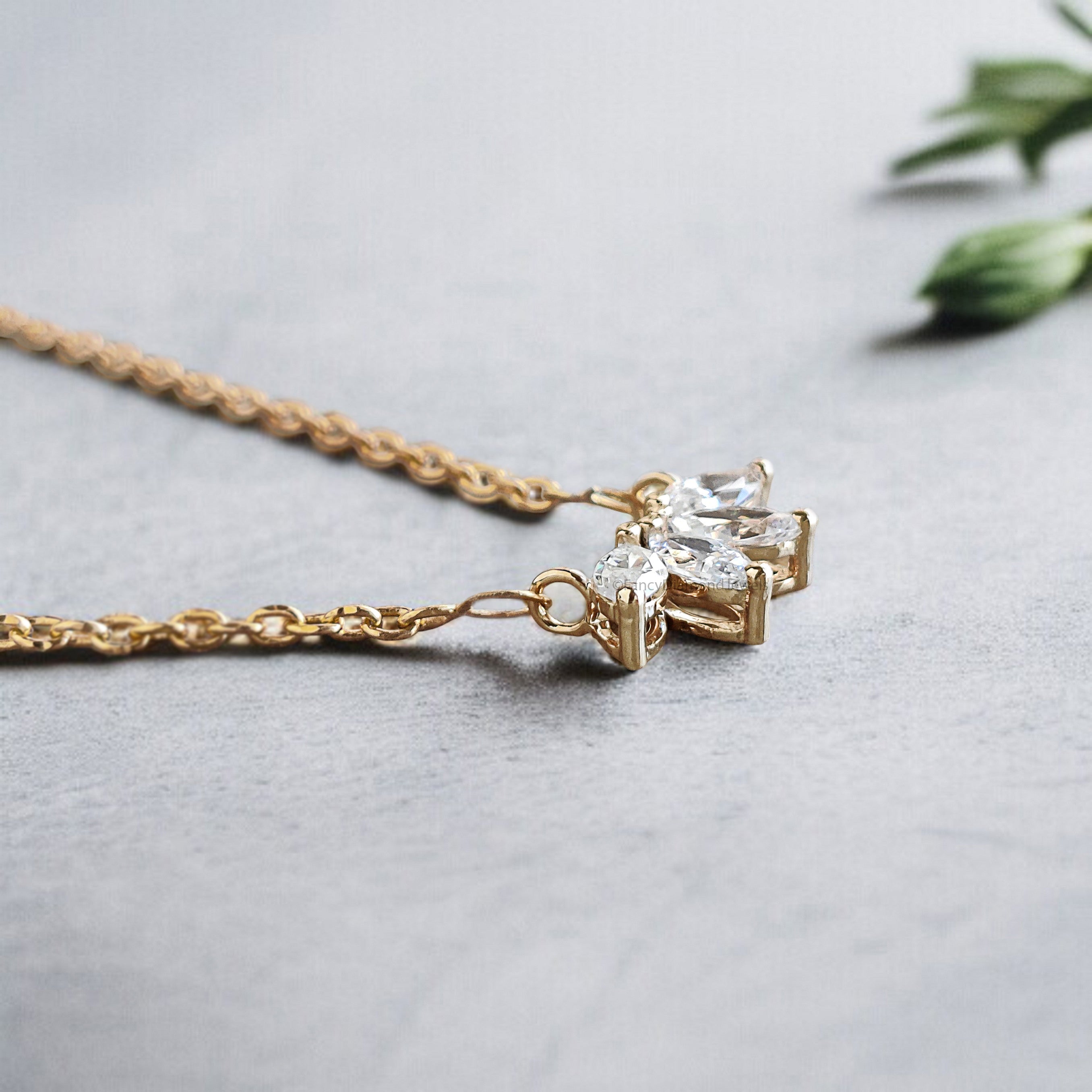 Marquise Cut CZ Diamond Flower Necklace Yellow Silver handmade jewelry Necklace Marquise Shape prong basket set Necklace With Chain FD481