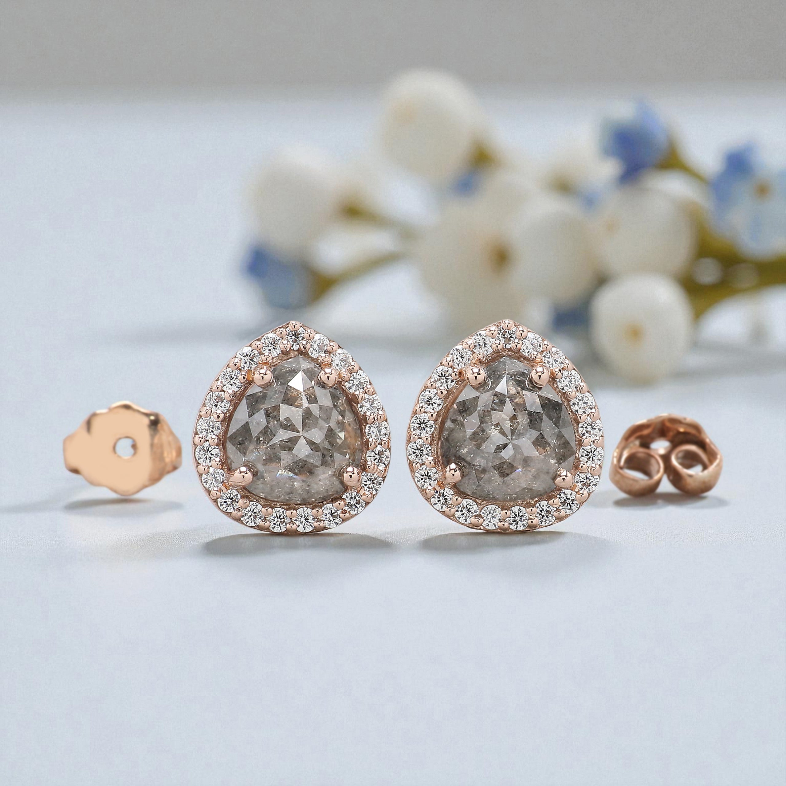 Pear Salt And Pepper Diamond Earring 2.31 Ct 7.30 MM Pear Shape Diamond Earring 14K Solid Rose Gold Silver Engagement Pear Earring KD866