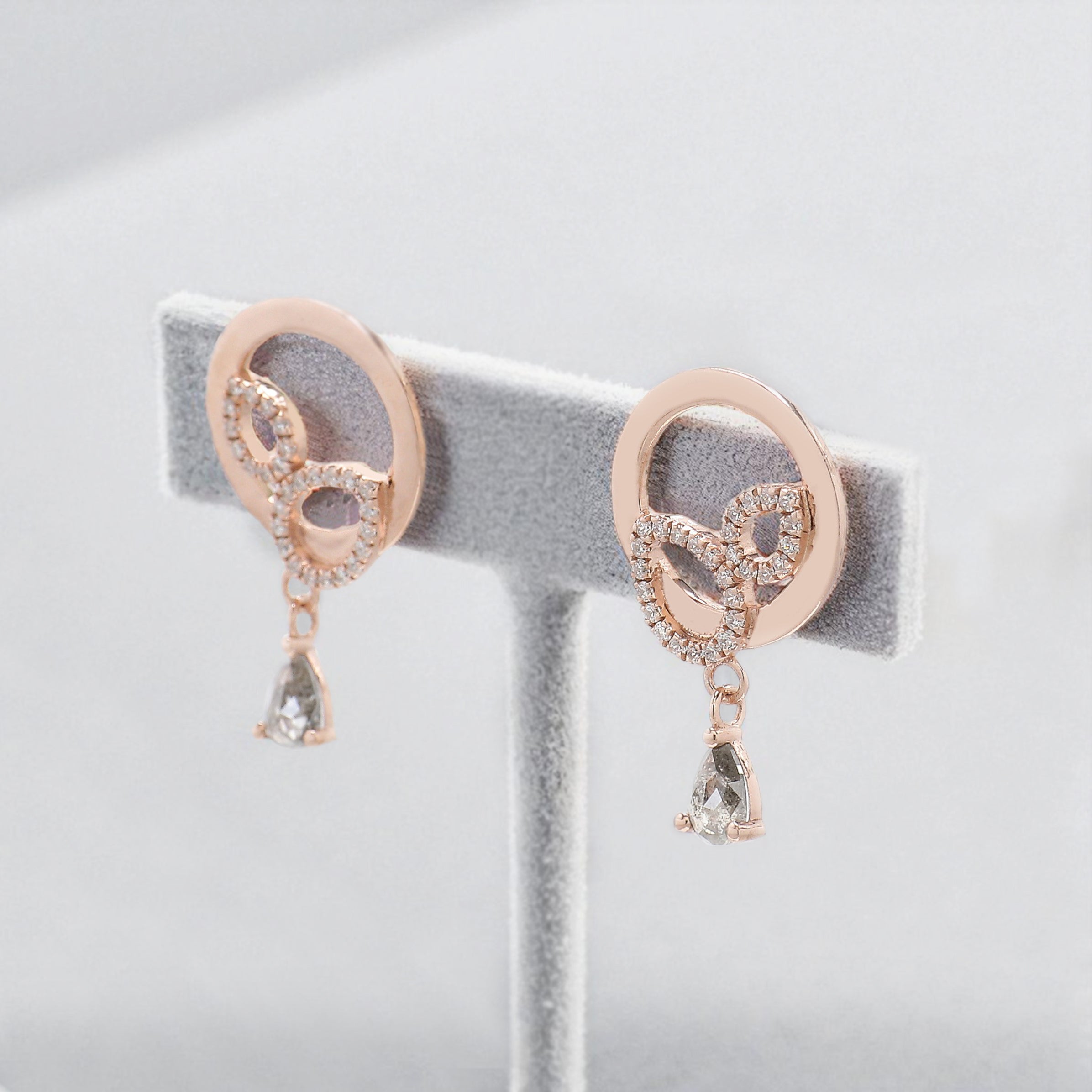 Pear Salt And Pepper Diamond Earring 0.50 Ct 5.46 MM Pear Diamond Earring 14K Solid Rose Gold Silver Pear Cut Earring Gift For Her KDN2277