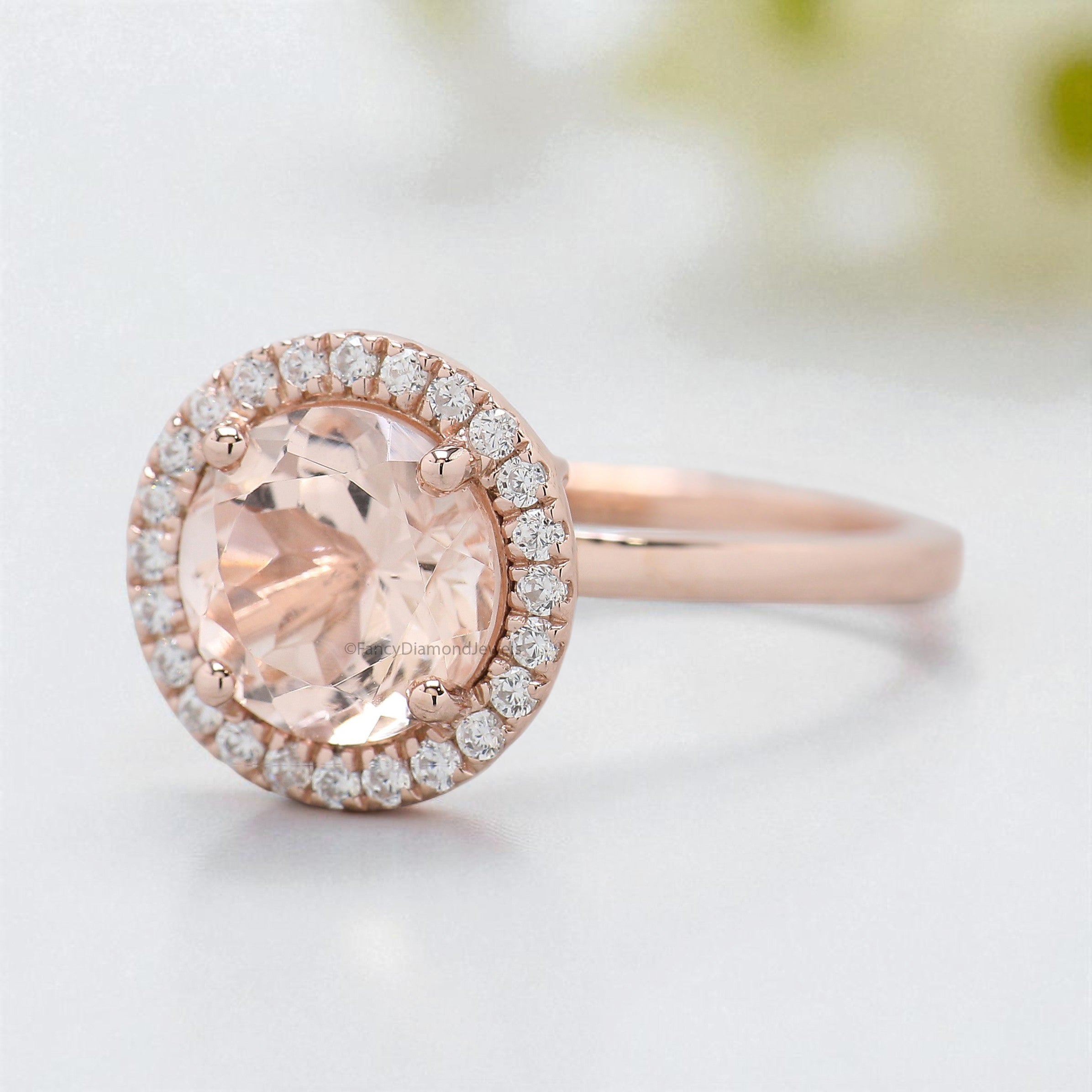 1.88 CT Round Cut Natural Morganite Engagement Ring Rose Gold Ring Round Shape Wedding Ring Unique Vintage Halo Ring Gift For Her FD426