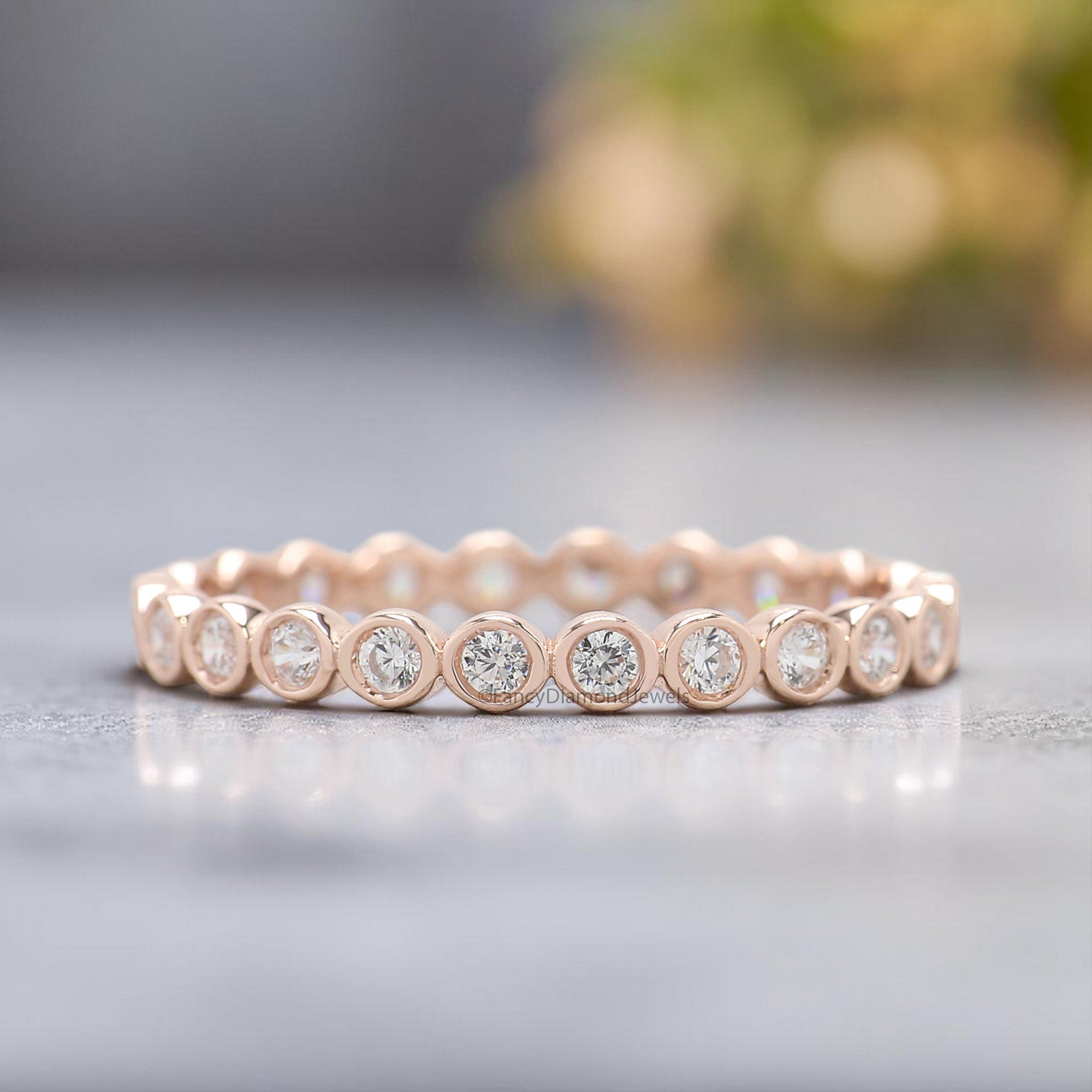 Bezel Set Silver/10K/14K/18K Band 0.36 CT Natural White Diamond Wedding Band Full Eternity Minimalist stacking dainty matching Ring KD889