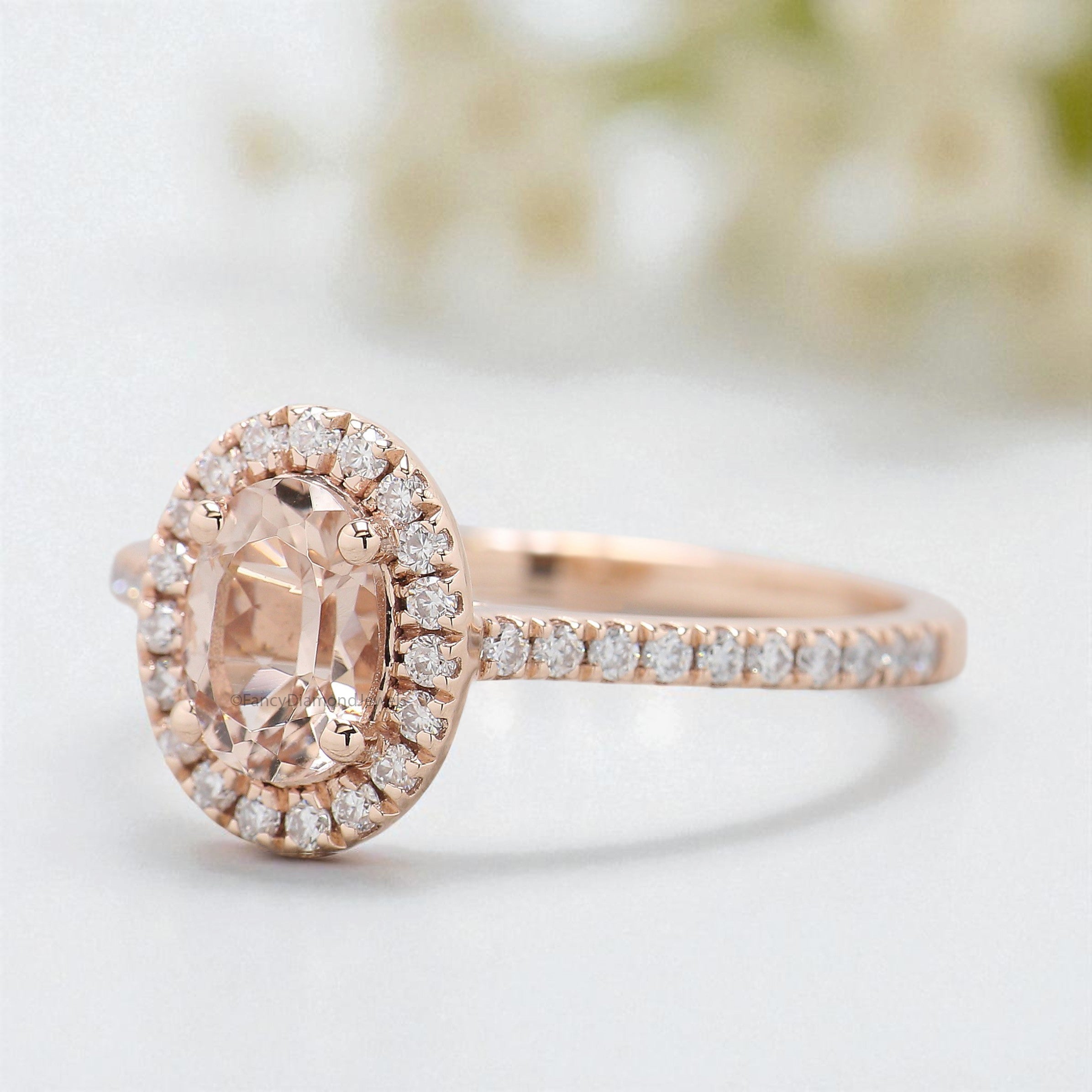 0.70 CT Oval Cut Natural Morganite Engagement Ring Rose Gold Ring Oval Shape Wedding Ring Unique Vintage Halo Ring Gift For Her FD434