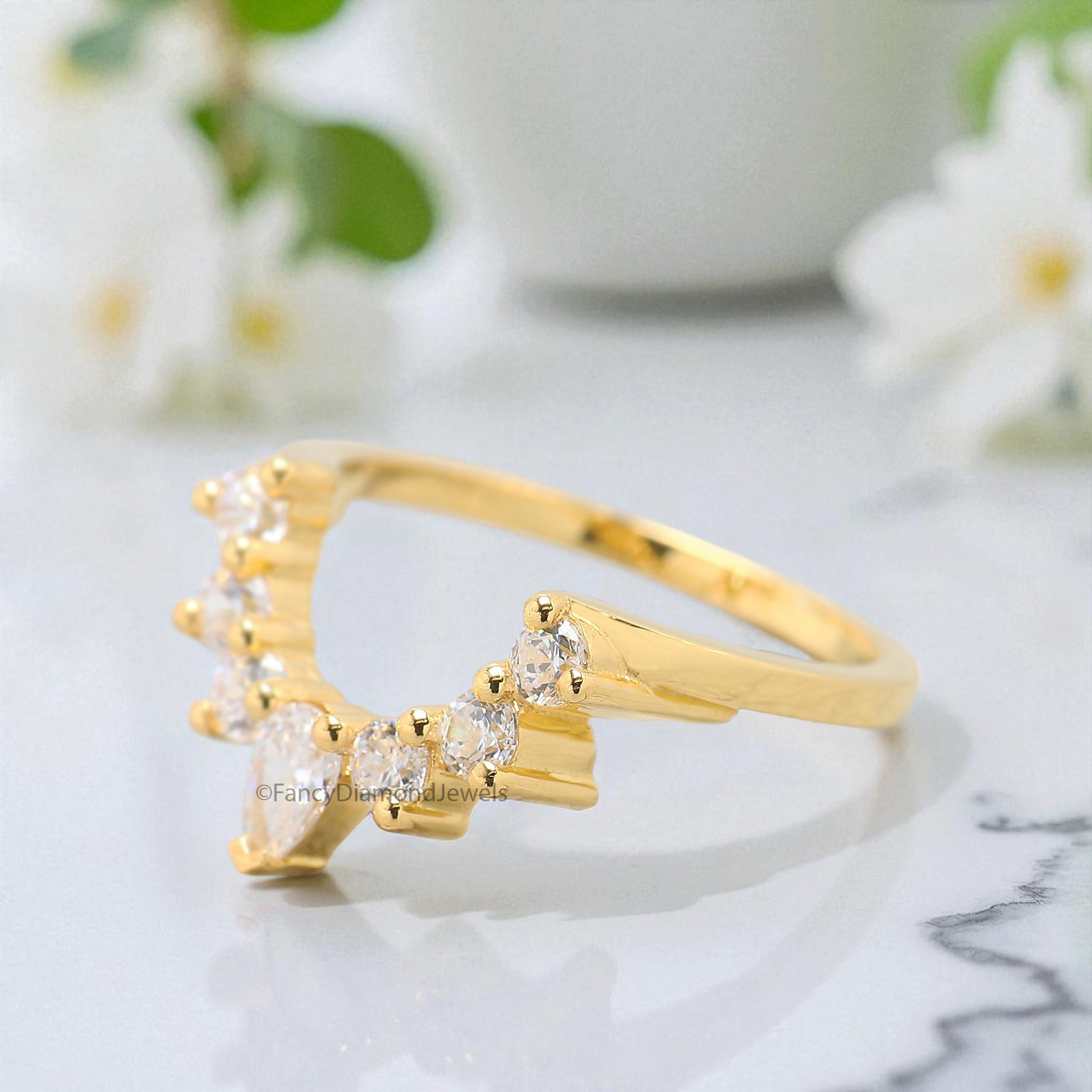 Natural White Diamond Curved Wedding Band 0.62 TW Silver/10K/14K/18K Gold Band Minimalist stacking dainty matching Band Gift For Her FD388