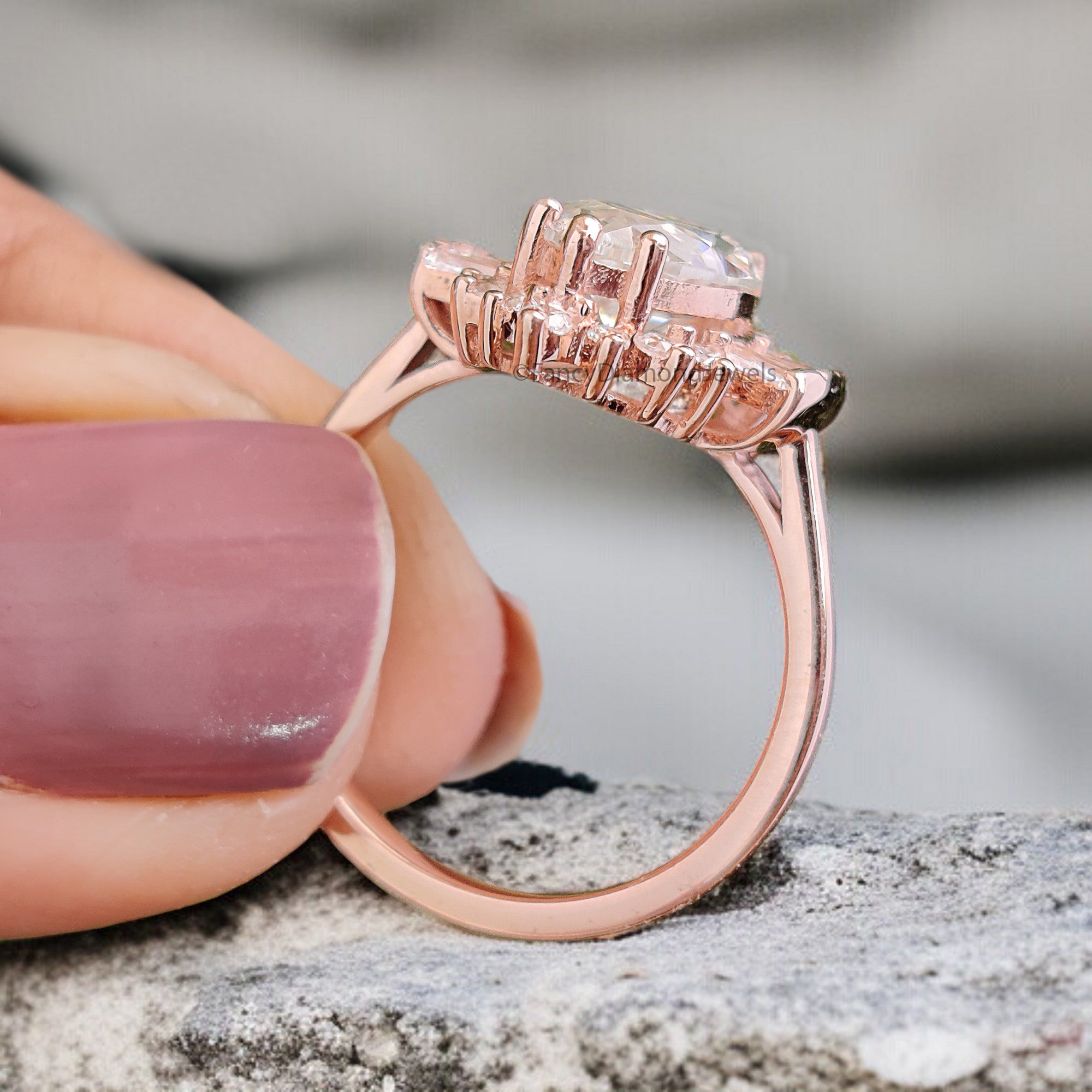 2.00 CT Marquise Cut Moissanite Engagement Ring with Side Baguette Moissanite Ring Bridal Ring Rose Gold Ring Wedding Promise Ring FD334