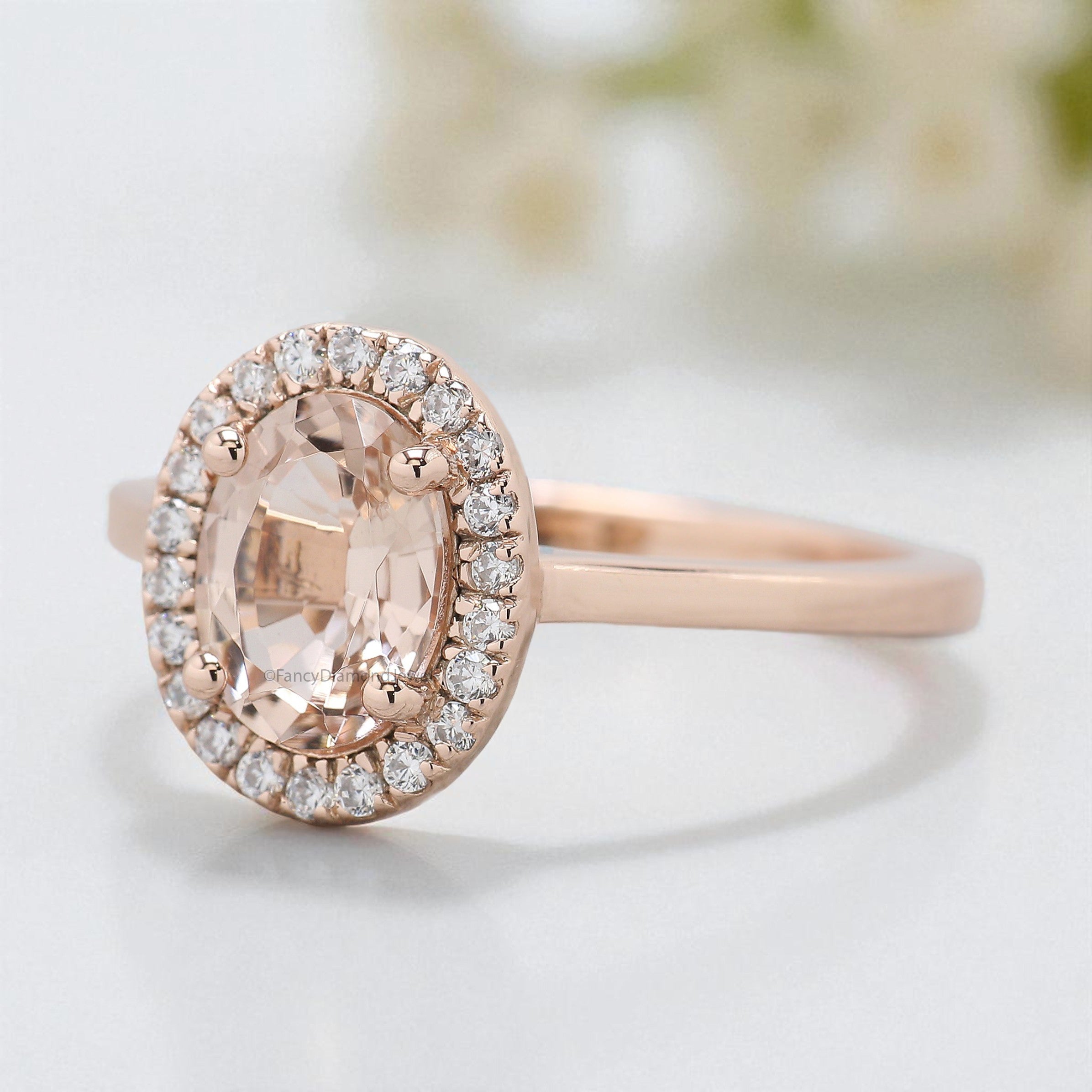 1.15 CT Oval Cut Natural Morganite Engagement Ring Rose Gold Ring Oval Shape Wedding Ring Unique Vintage Halo Ring Gift For Her FD435