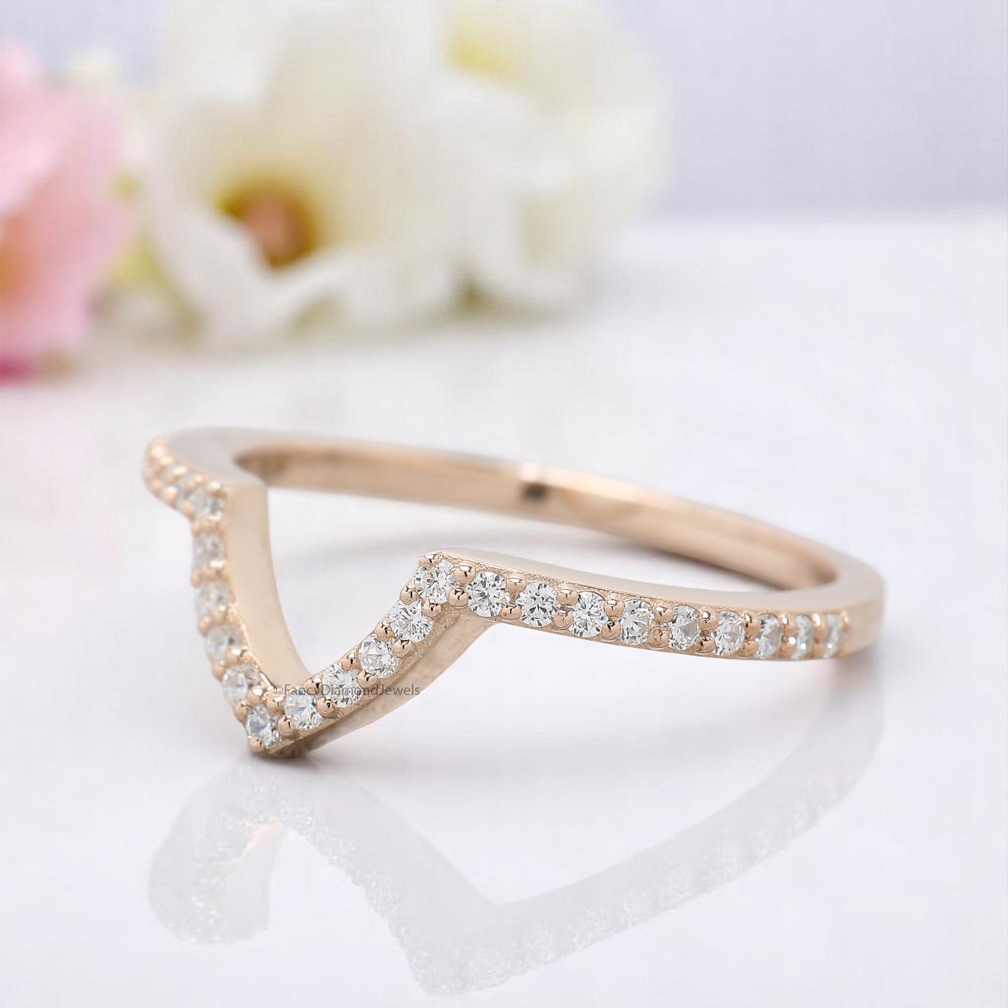 0.20 CT Round Diamond Band V Shaped Wedding Band Silver/10K/14K/18K Engagement Band Half Eternity Anniversary Ring Gift For Her KD829