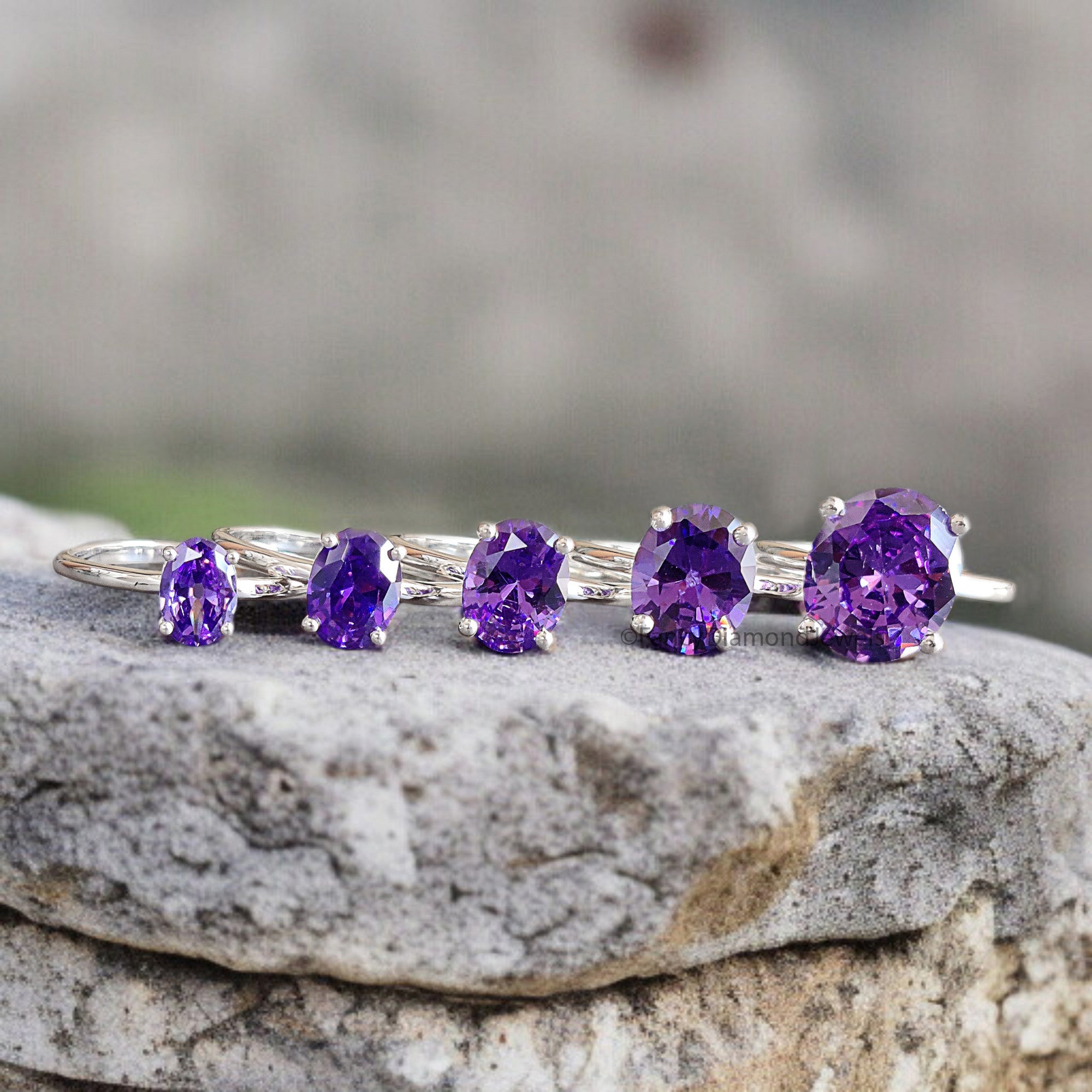 Oval Purple Amethyst stone engagement ring 12mm 10mm 9mm 8mm 7mm  ring silver simulant Ring Solitaire ring Diamond ring Gift for her FD343