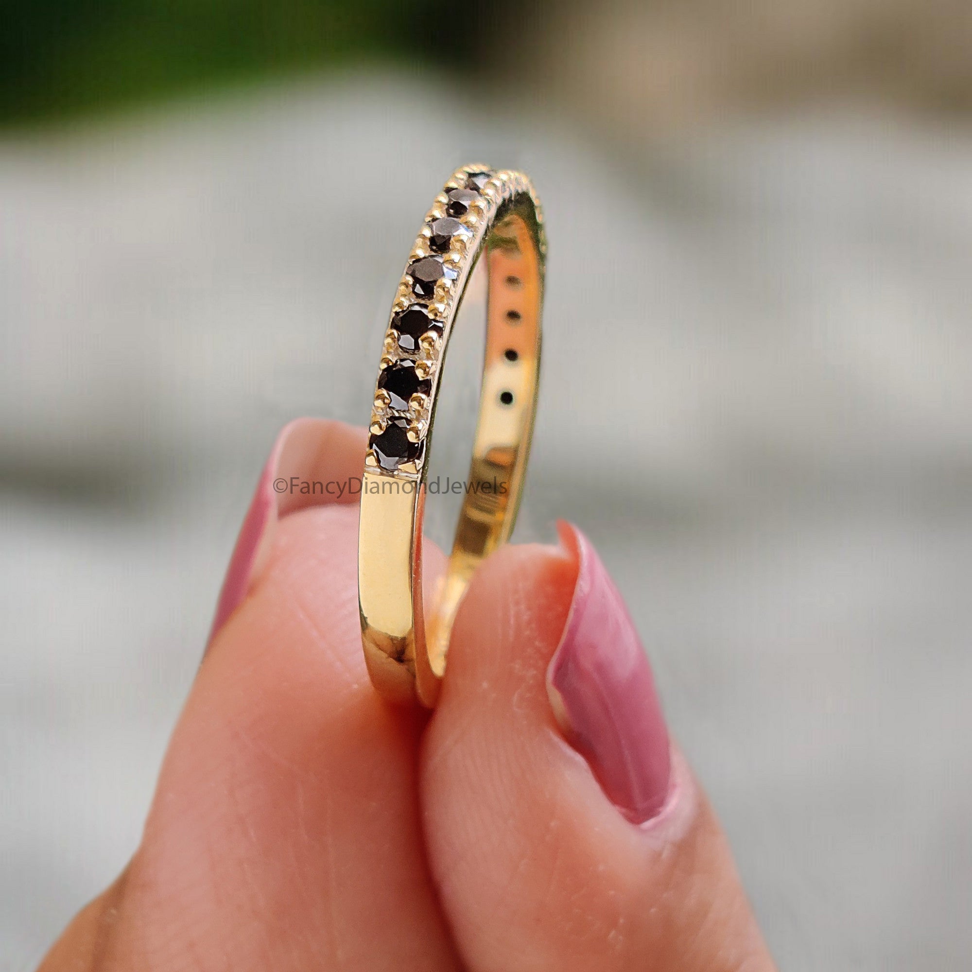 0.60 CT Round Black CZ Diamond Engagement Ring Half Eternity Ring Stackable Ring Unique Wedding Ring 14K Solid Gold Anniversary Ring FD341