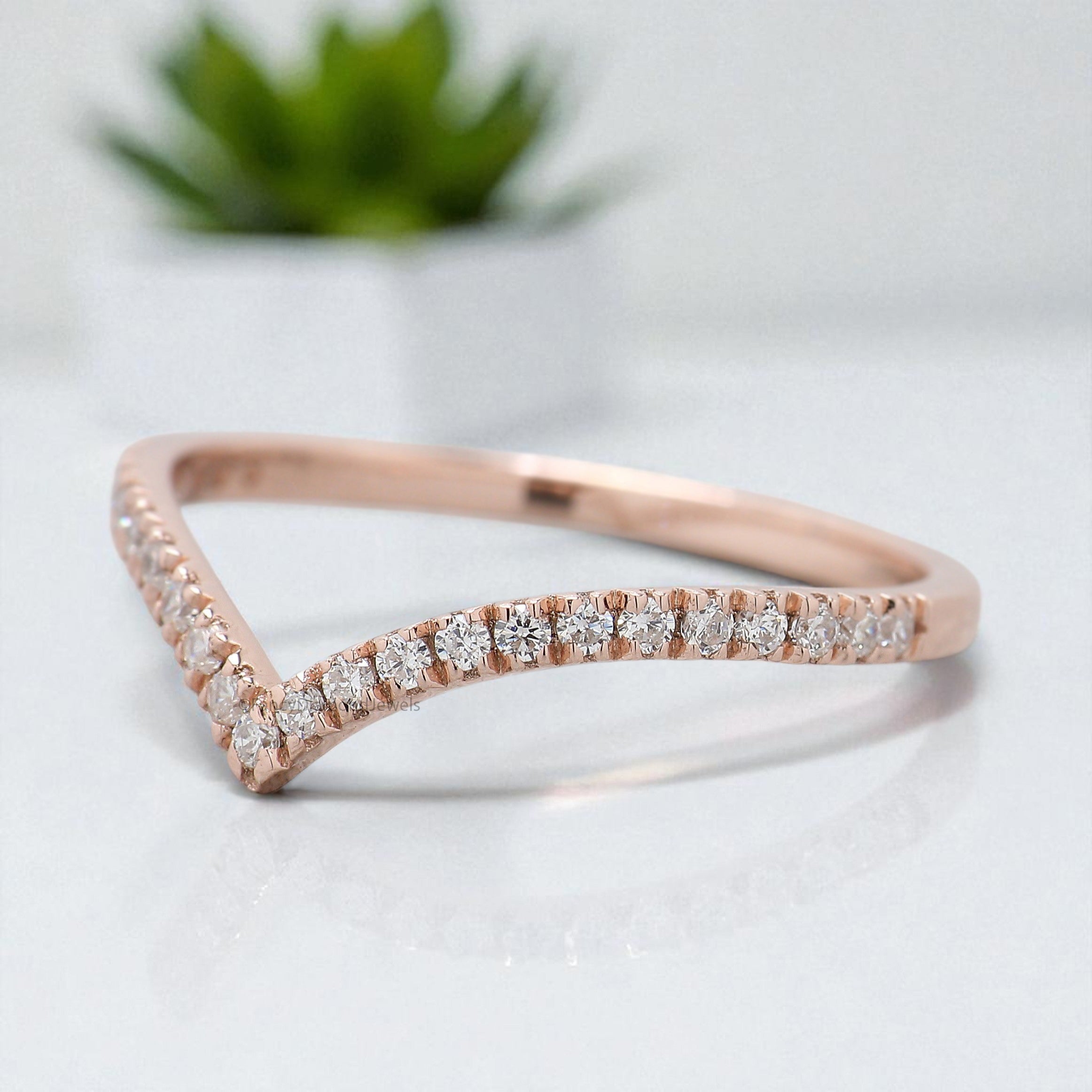 V Shaped Wedding Band 0.20 TW Round Diamond Band Rose Gold Silver/10K/14K/18K Gold Engagement Band Half Eternity Anniversary Ring KD261