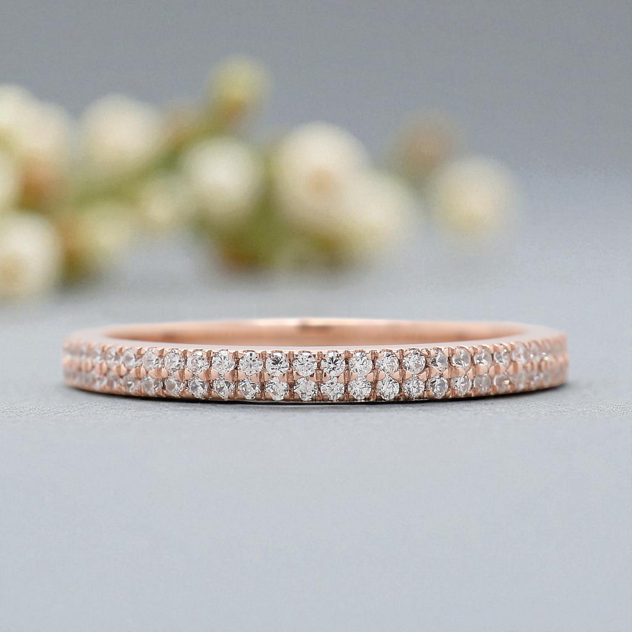 Round Cut Diamond Wedding Band Silver/10K/14K/18K Band Half Eternity Minimalist stacking dainty matching anniversary Ring Gift For Her KD888