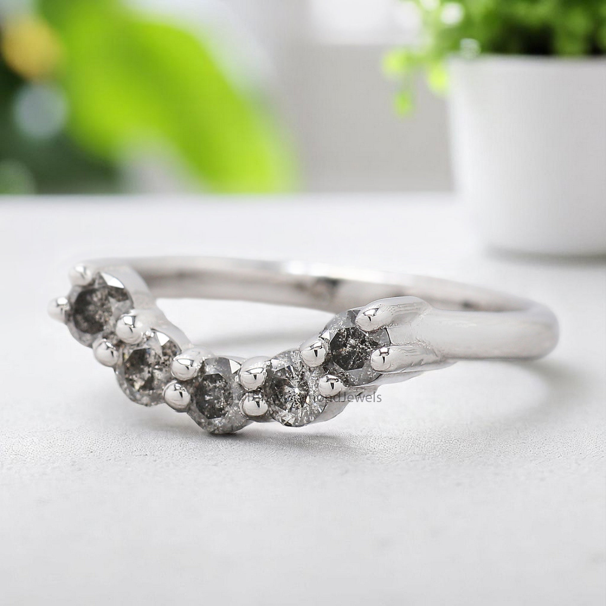 0.53 Ct Salt And Pepper Round Diamond Wedding Band Silver/10K/14K/18K Band Half Eternity Minimalist stacking dainty matching Ring KD929