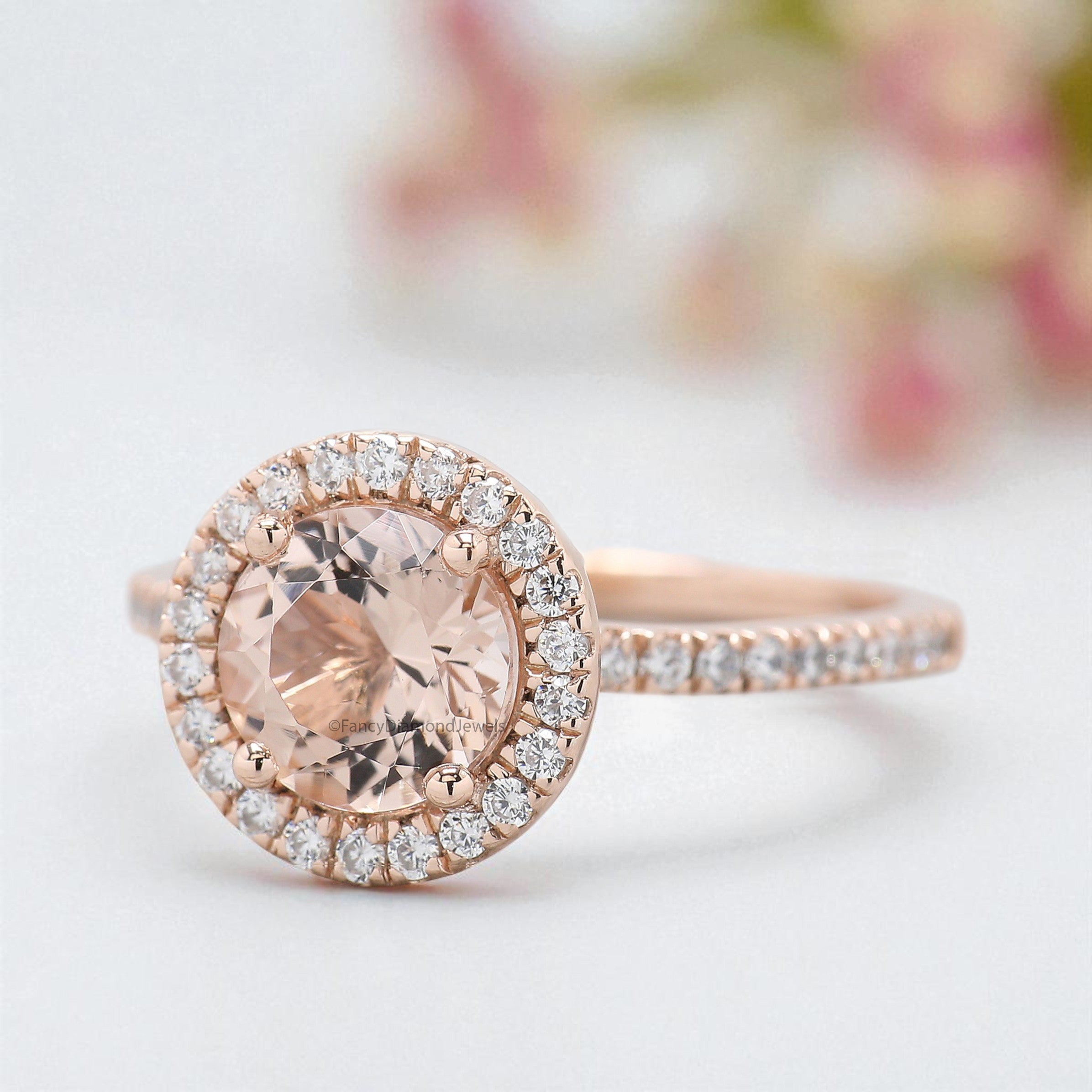 1.40 CT Round Cut Natural Morganite Engagement Ring Rose Gold Ring Round Shape Wedding Ring Unique Vintage Halo Ring Gift For Her FD433