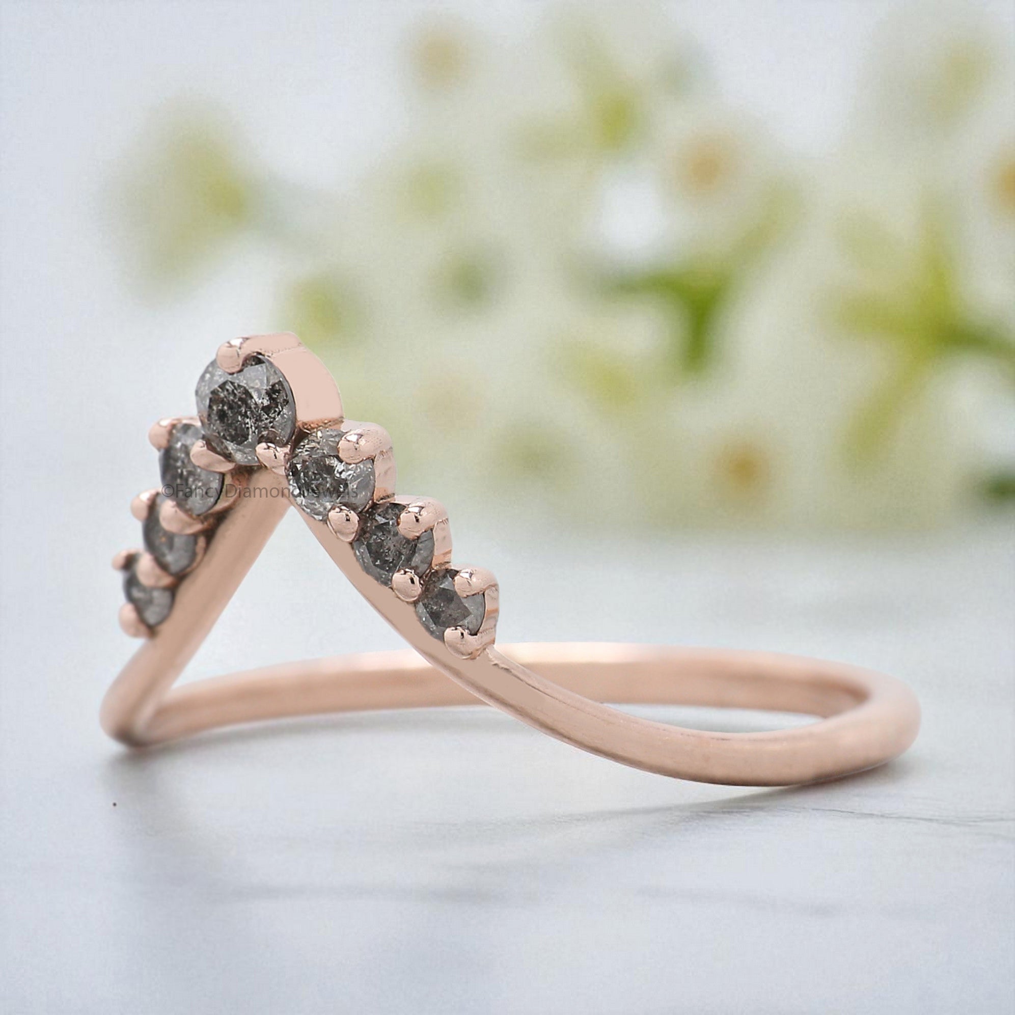 0.21 CT Salt And Pepper Diamond Wedding Band Silver/10K/14K/18K Gold Band Half Eternity Minimalist stacking dainty matching Ring KD837