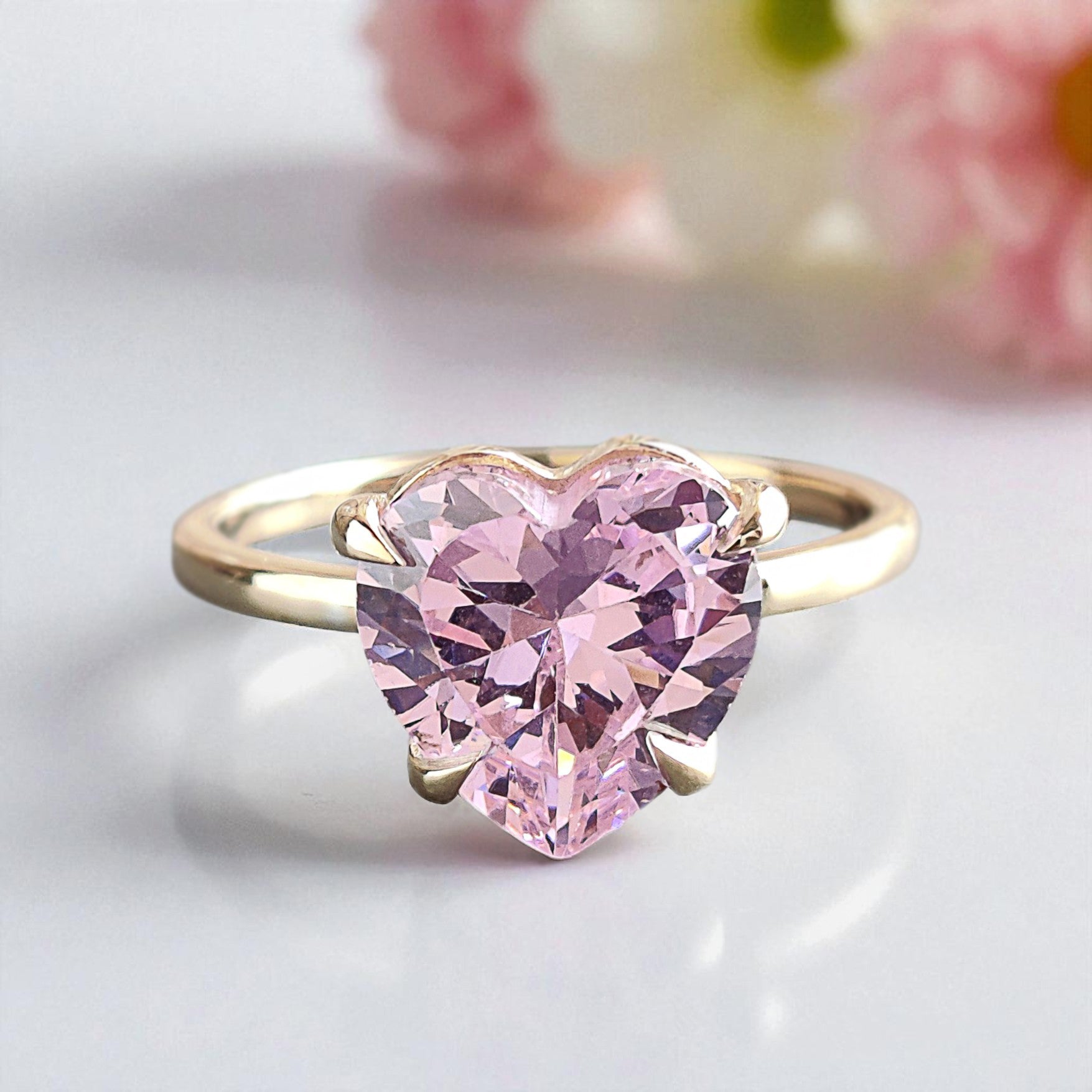 Heart Pink Tourmaline engagement ring 10mm 9mm 8mm 7mm 6mm stone ring Simulant Solitaire ring Diamond ring Silver ring Gift for her FD438