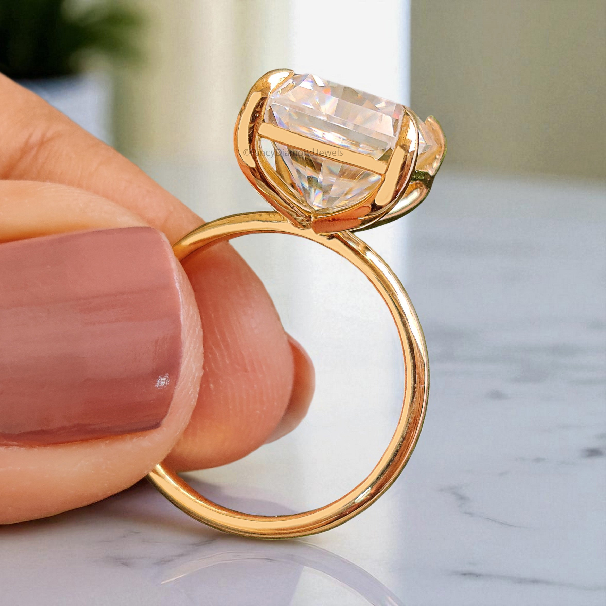 6.85 CT Radiant Cut Colorless Moissanite Ring Engagement Ring Prong Set Moissanite Ring Anniversary Ring For Women Yellow Gold Ring FD398
