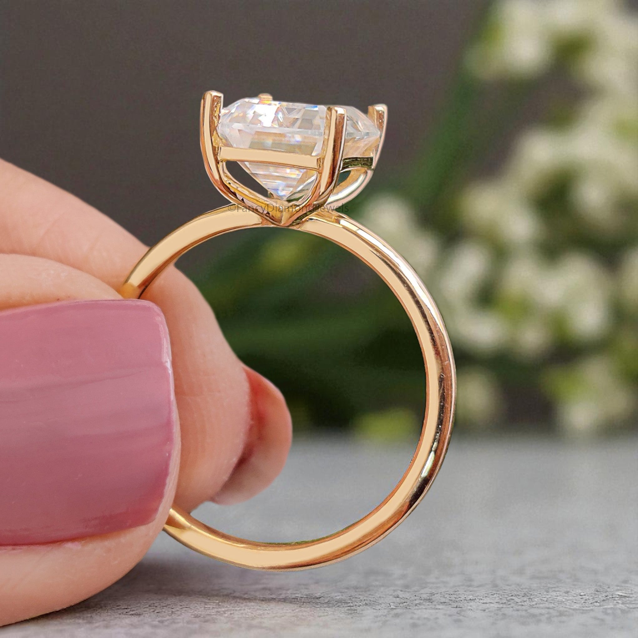 2.90 Emerald Cut Engagement Ring in Solid Yellow 10K/14k/18k Gold Emerald Cut Solitaire Engagement Ring Brilliant Moissanite Ring FD04