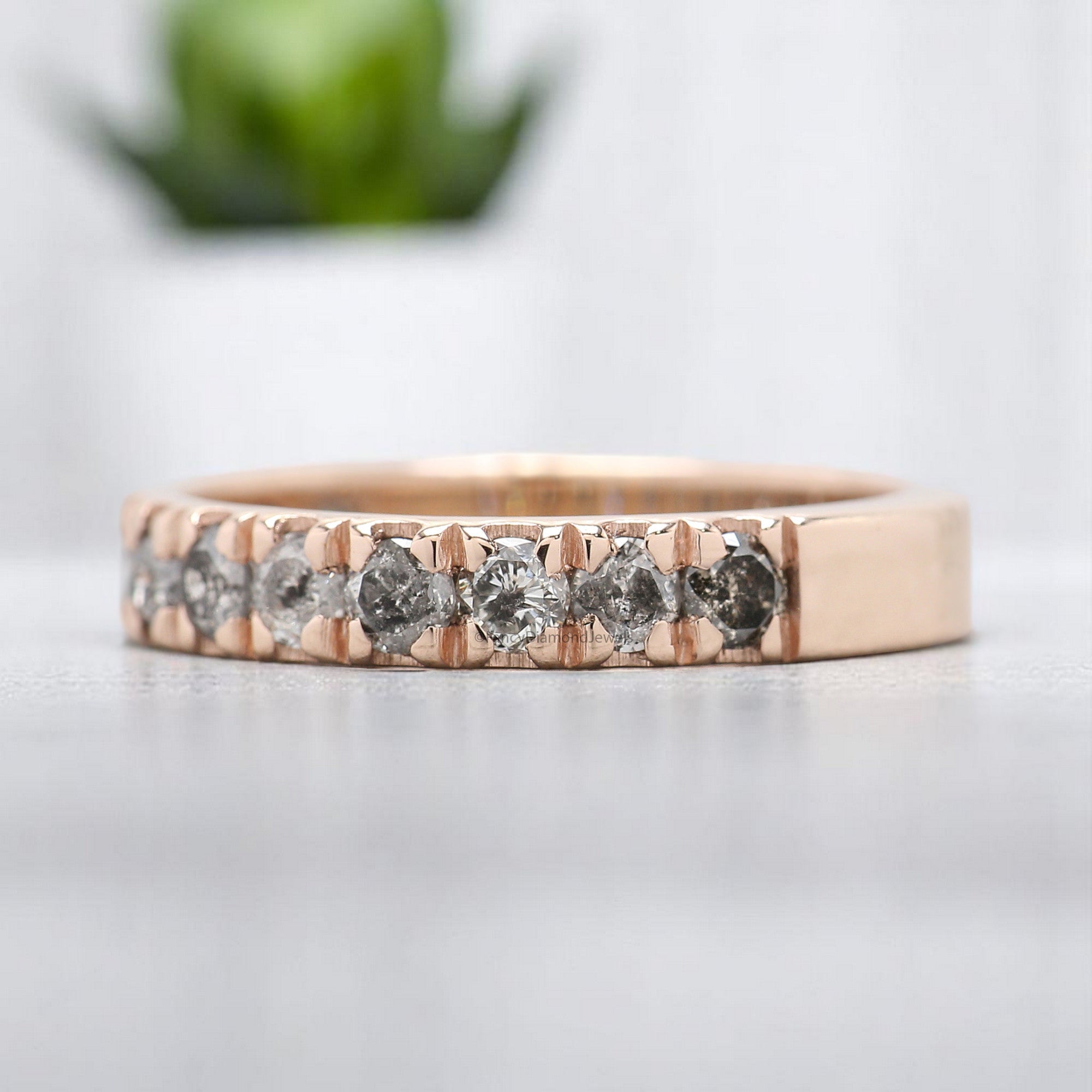 0.76 CT Salt And Pepper Diamond Wedding Band Silver/10K/14K/18K Gold Engagement Band Half Eternity Band Anniversary Ring Gift For Her KD930