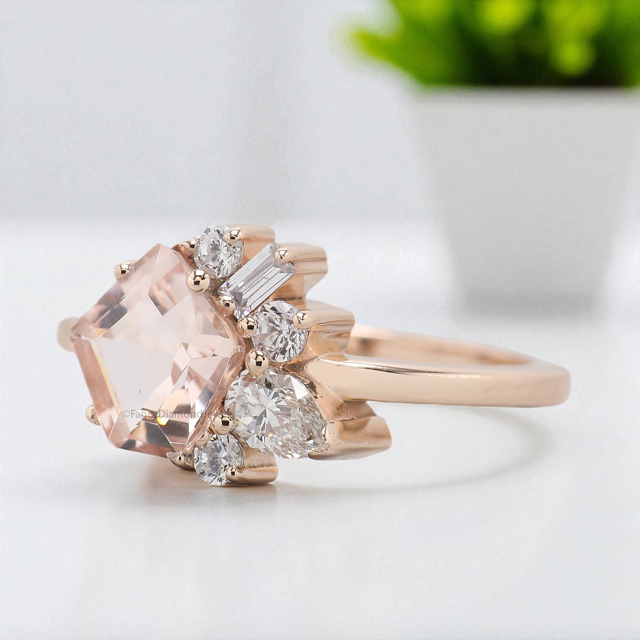 1.10 CT Pentagon Cut Natural Morganite Engagement Ring Rose Gold Ring Pentagon Diamond Wedding Ring Unique Vintage Ring Gift For Her FD430