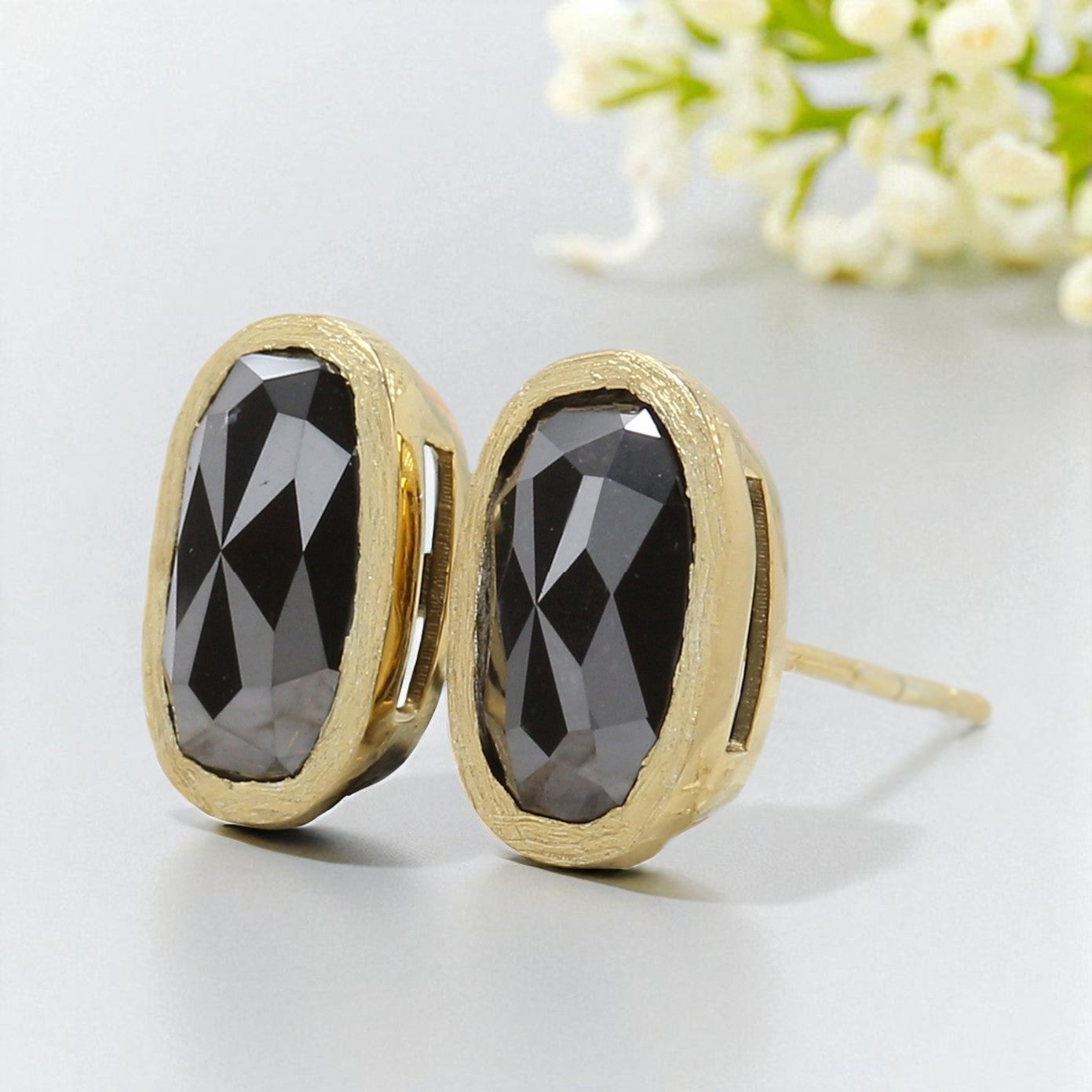 Oval Black Color Diamond Earring 3.77 Ct 9.15 MM Oval Diamond Earring 14K Solid Yellow Gold Silver Oval Earring Gift For Her KDN374-KDN375
