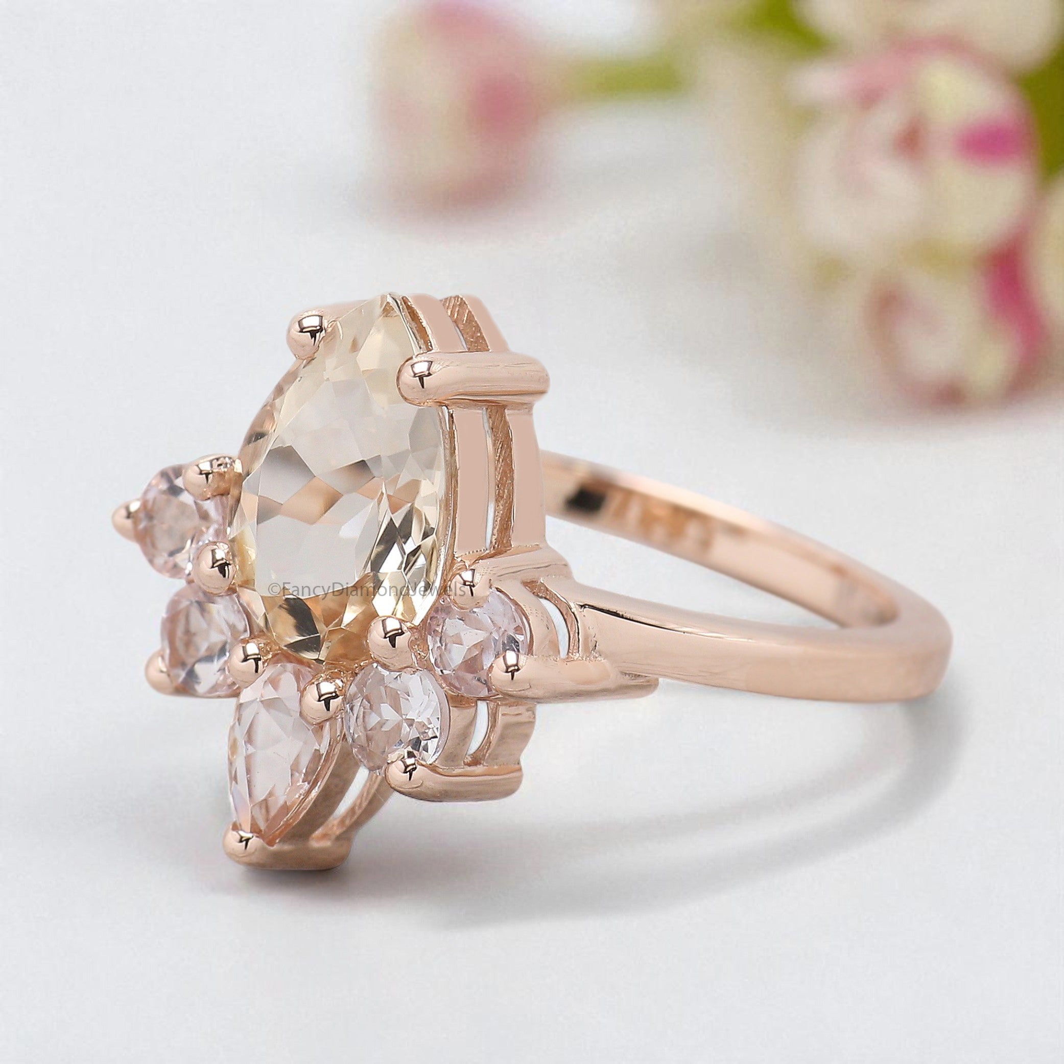 1.70 CT Pear Cut Natural Morganite Engagement Ring Rose Gold Ring Pear Shape Wedding Ring Unique Vintage Anniversary Ring Gift For Her FD436