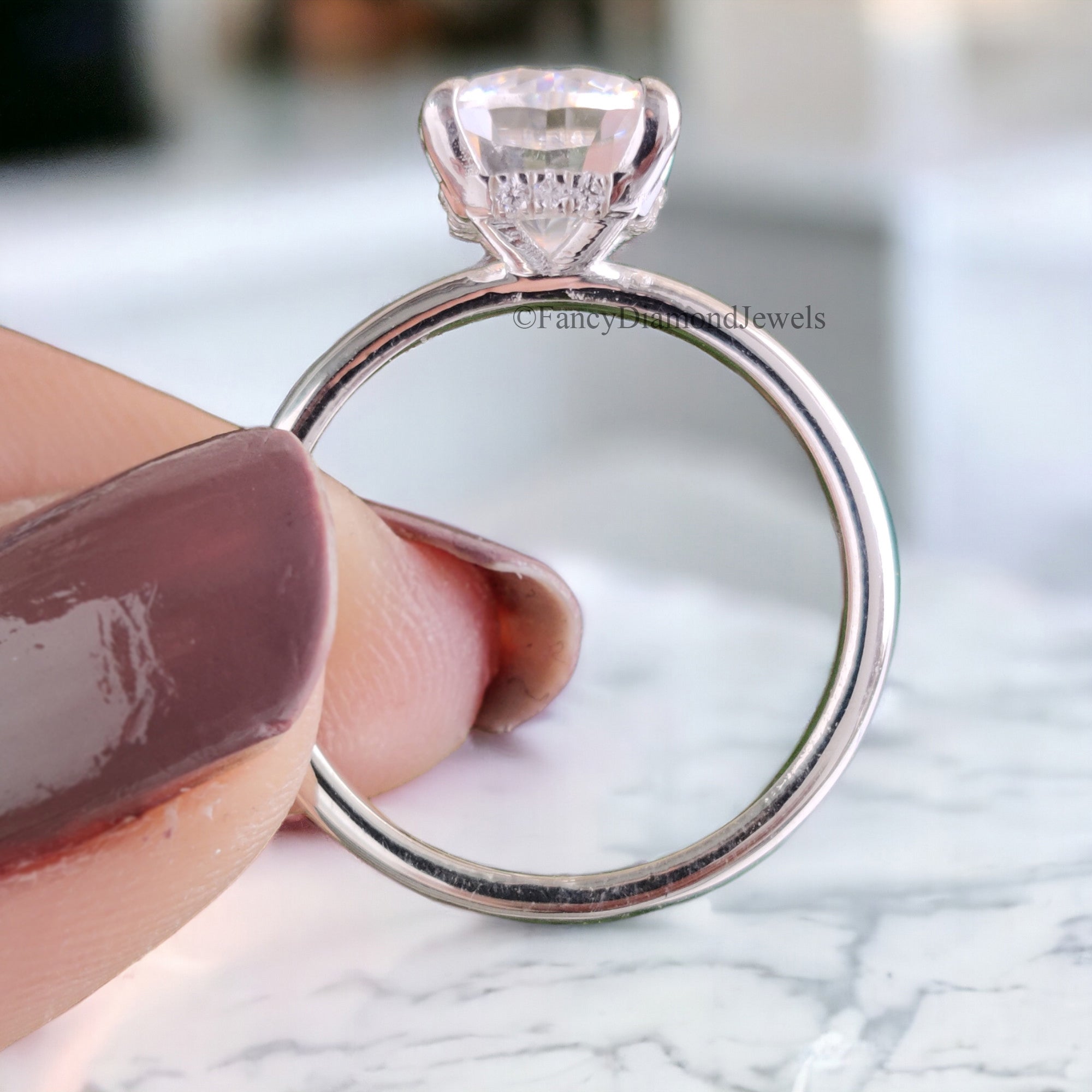 Hidden Halo Engagement Ring 2.07 TW Cushion Near Colorless Moissanite Ring Wedding Ring 14K White Gold Bespoken Jewelry Bridal Set FD11