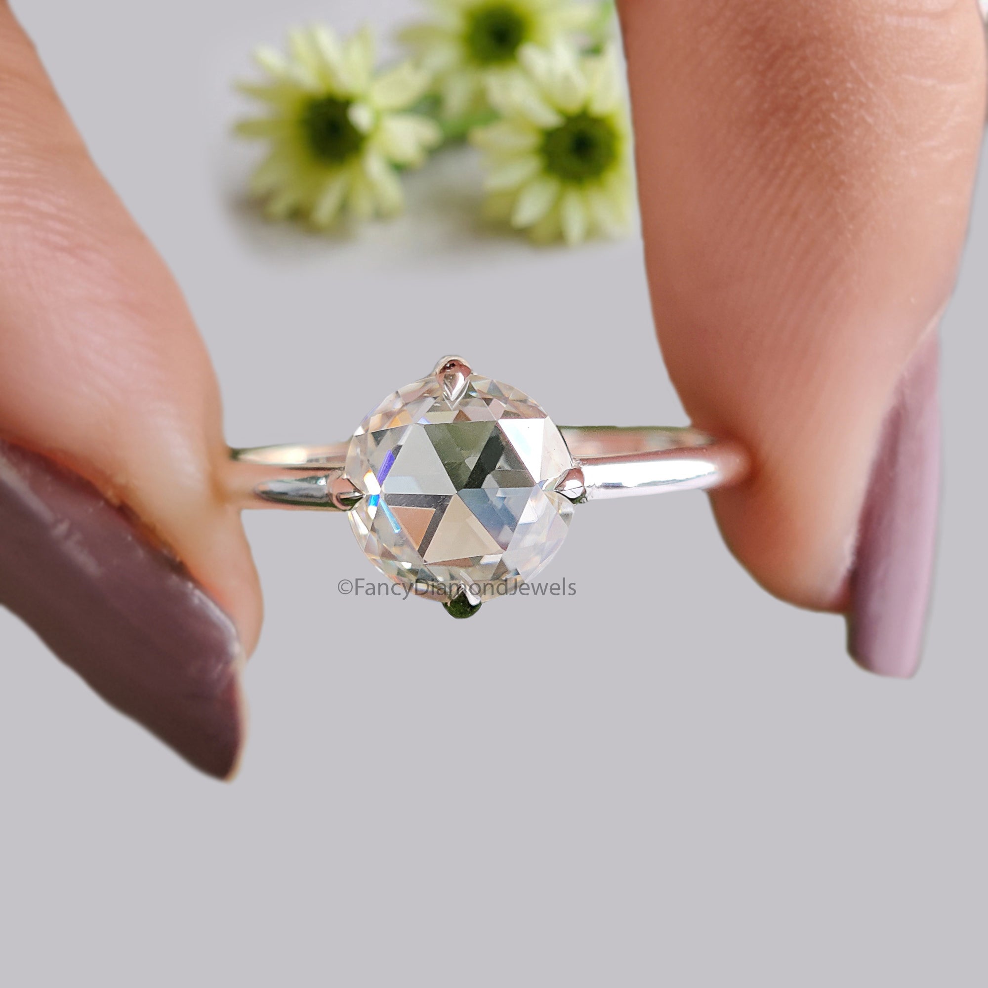 1.00 CT Round Rose Cut Colorless Moissanite Pointed Prong Simple Solitaire Engagement Ring Wedding Ring Anniversary Ring Bridal Ring FD22