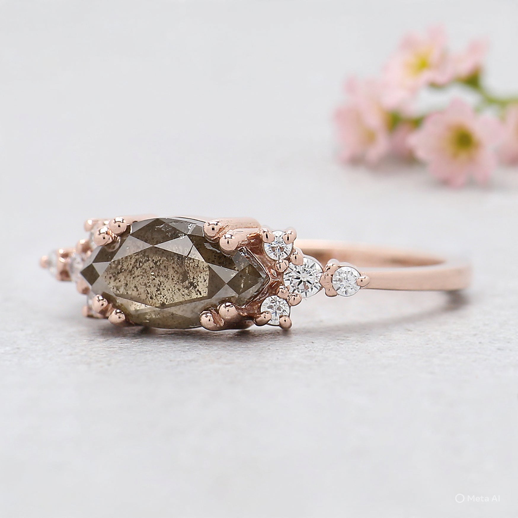 Marquise Cut Light Brown Diamond Ring 1.35 Ct 9.95 MM Marquise Shape Diamond Ring 14K Rose Gold Silver Engagement Ring Gift For Her KDL1650