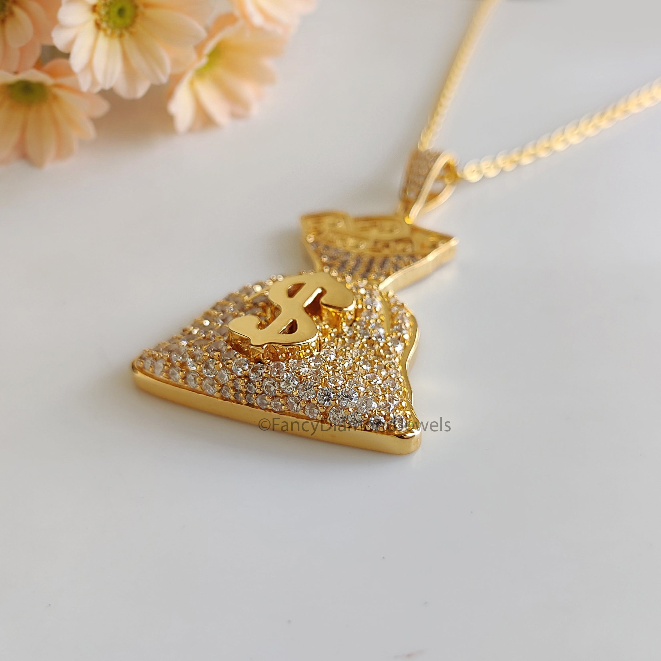 Iced Dollar Money Bag Pendant 925 Sterling Silver 2.00 CT Moissanite Diamond Hip Hop Pendant Statement Piece Men's Charm Pendant FD543