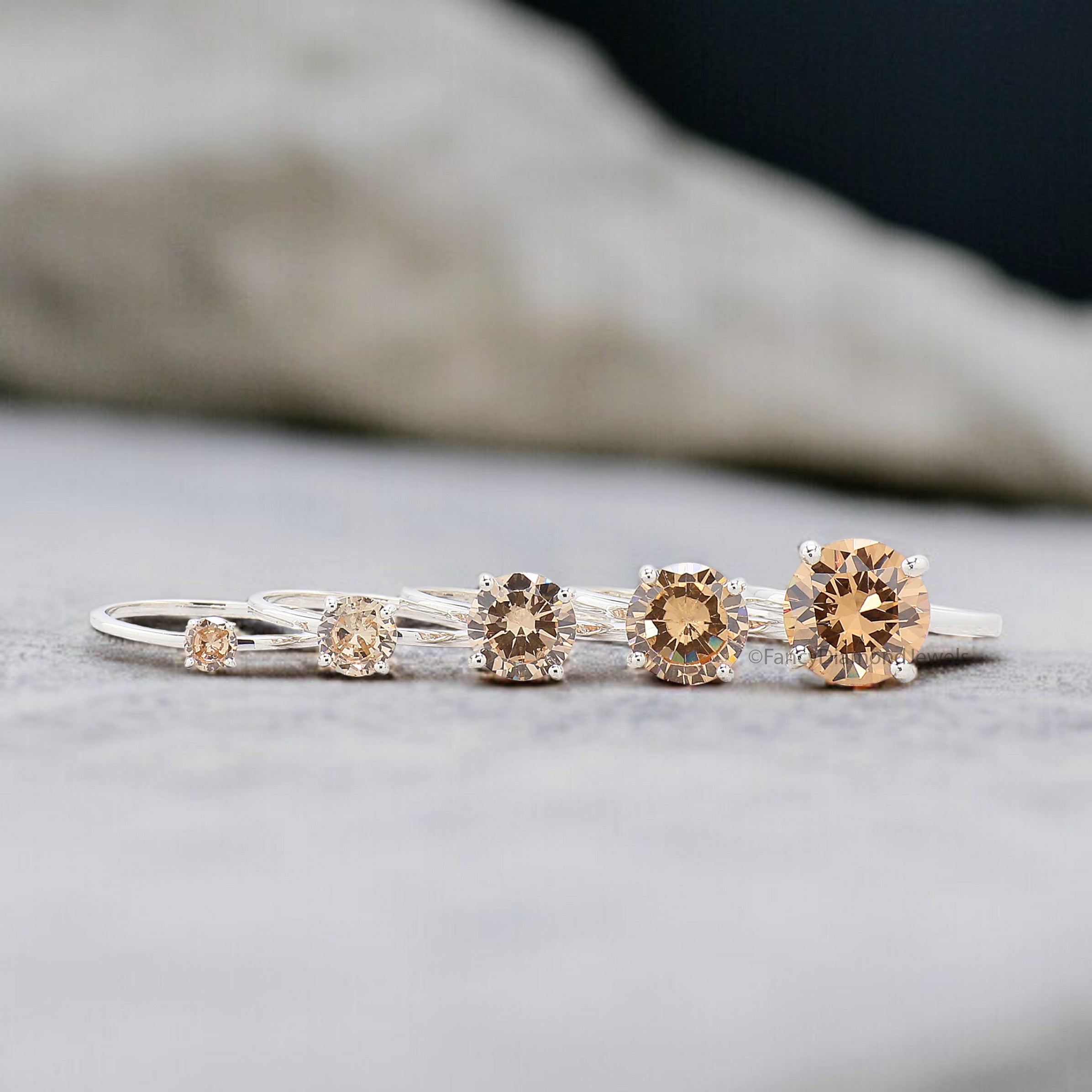 Round Brown Champagne Diamond engagement ring 11mm 9mm 8mm 6mm 4mm stone ring Simulant Ring Solitaire ring Silver ring Gift for her FD519