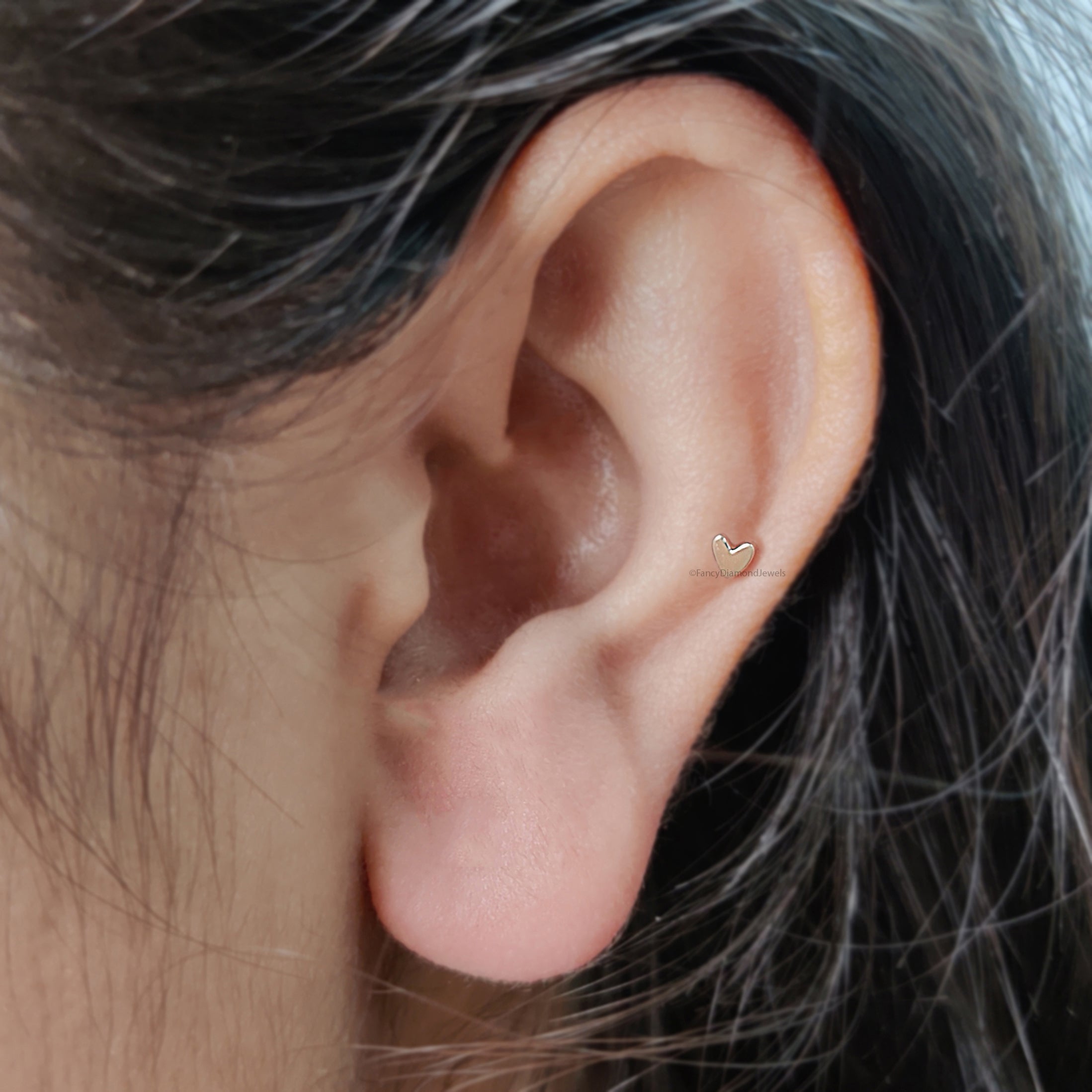 Heart Internally Threaded Labret tragus stud conch earrings Silver Yellow Gold Cuff cartilage helix stud flat back labret stud FD507