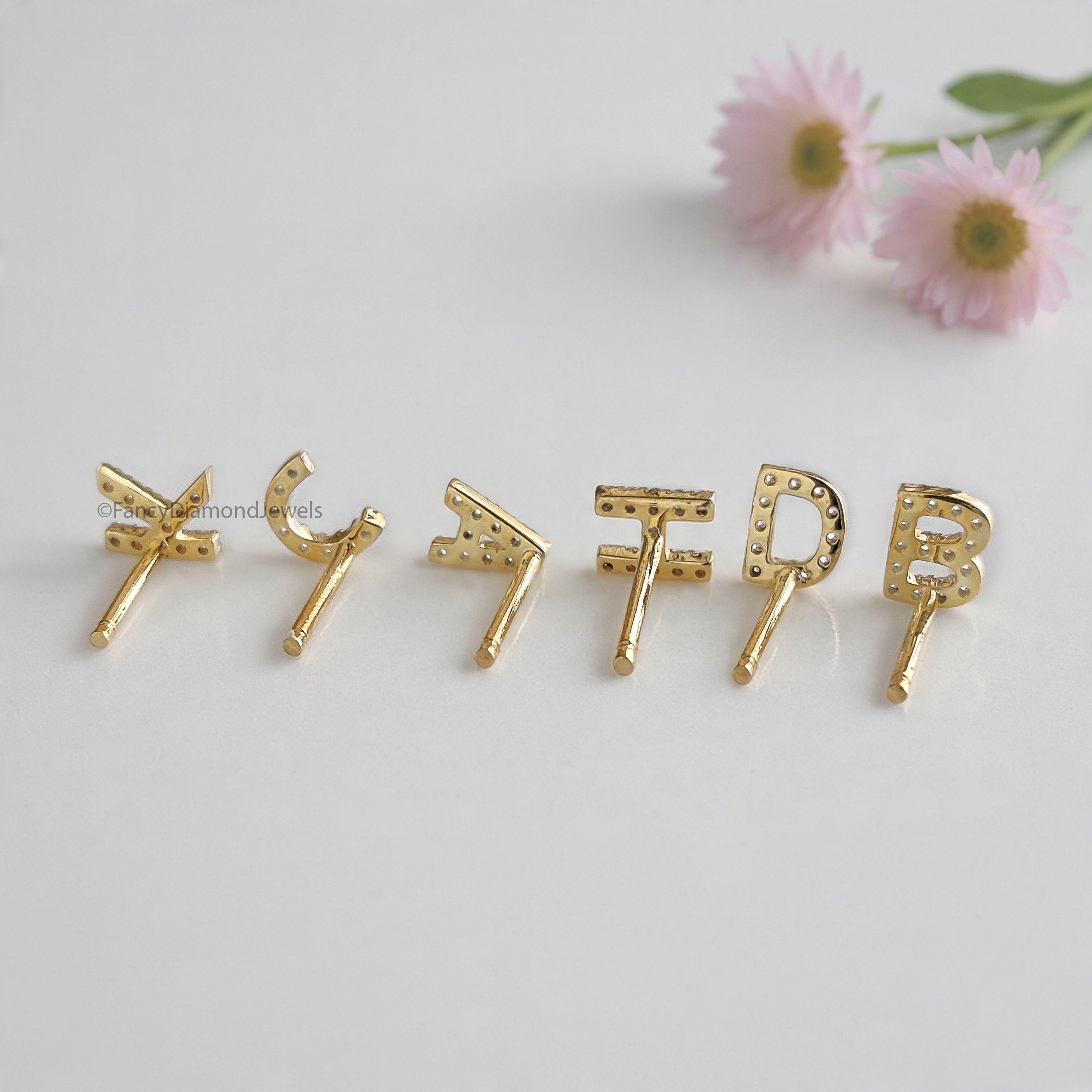 Single Round Diamond Initial Stud Earring Round Brilliant Cut White Diamond Earring Prong Earring Engagement Earring Gift For Her FD515