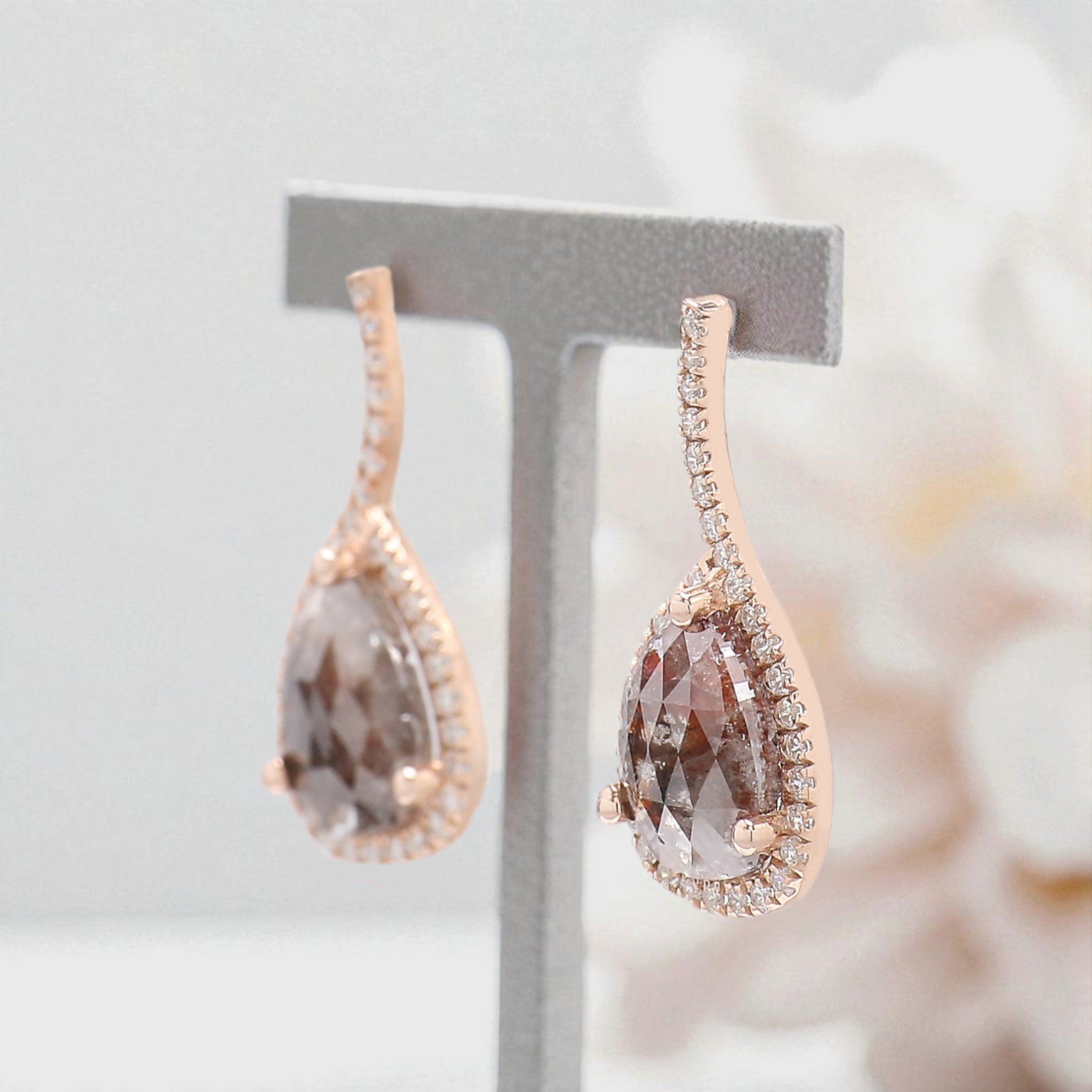 Pear Cut Brown Color Diamond Earring 2.20 Ct 8.80 MM Pear Diamond Earring 14K Solid Rose Gold Silver Pear Cut Earring Gift For Her KDN8217