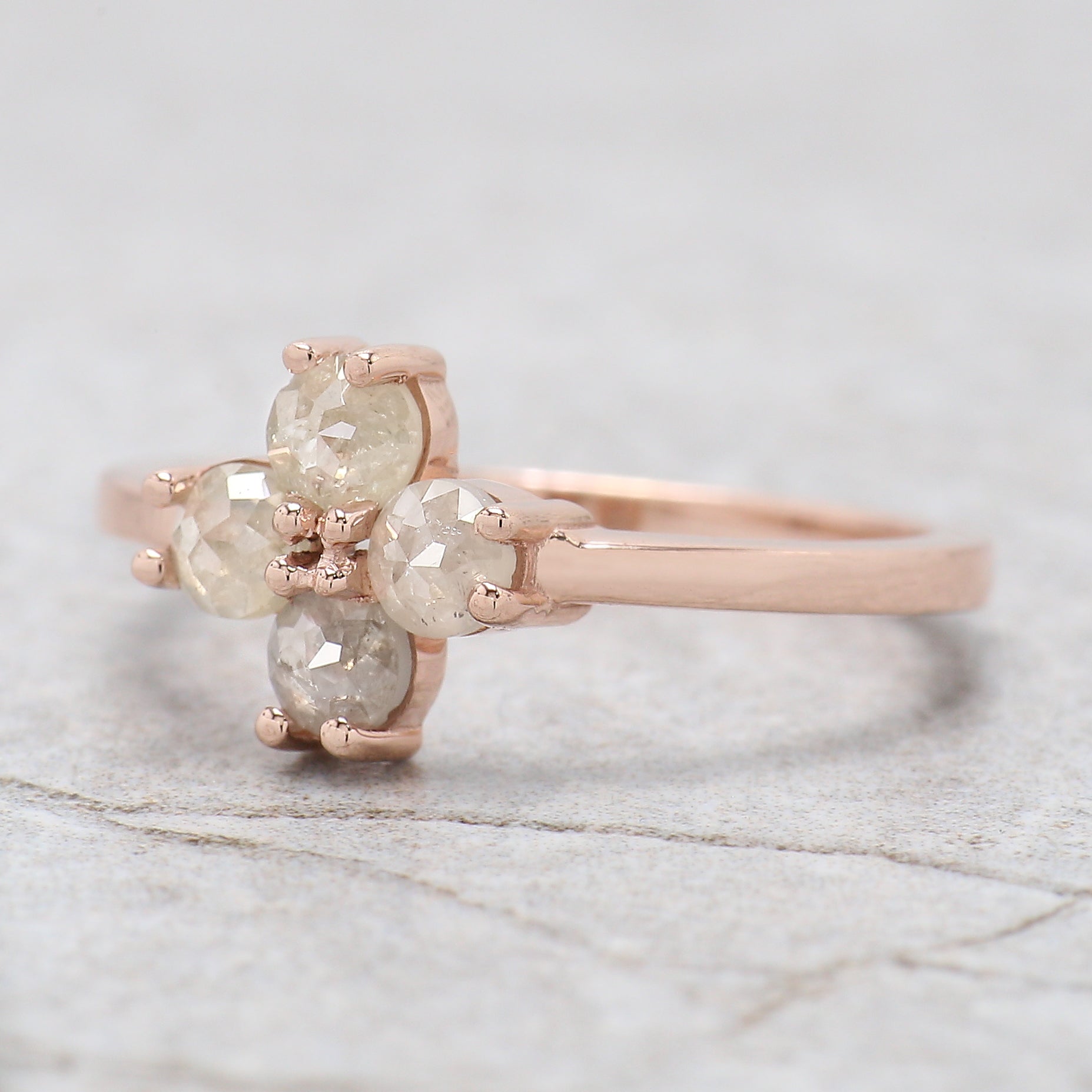 Round Rose Cut Salt And Pepper Diamond Ring 0.94 Ct 3.50 MM Round Diamond Ring 14K Rose Gold Silver Engagement Ring Gift For Her QK1036