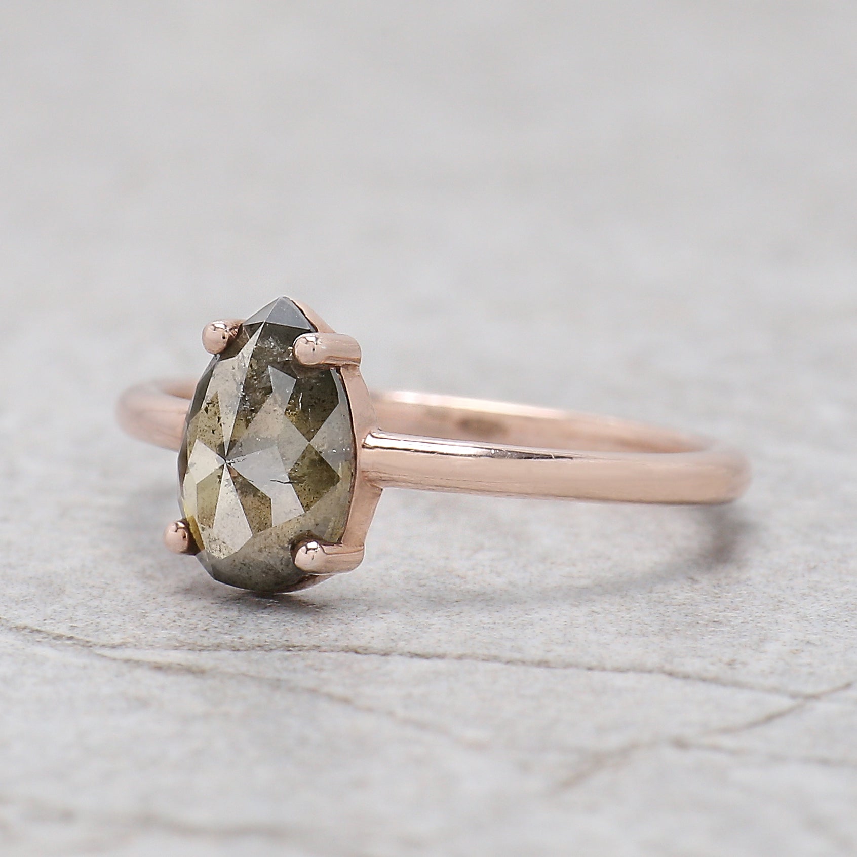 Pear Cut Green Color Diamond Ring 1.16 Ct 8.70 MM Pear Shape Diamond Ring 14K Solid Rose Gold Silver Pear Engagement Ring Gift For Her KDK2608