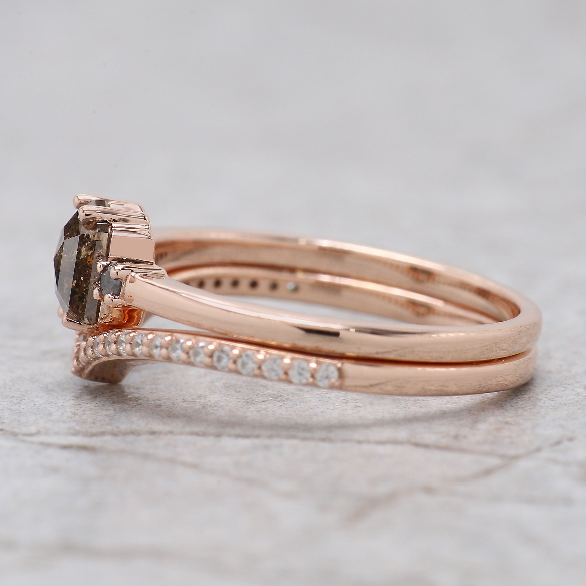 Hexagon Cut Brown Color Diamond Ring 0.68 Ct 5.76 MM Hexagon Diamond Ring 14K Solid Rose Gold Silver Engagement Ring Gift For Her QN2199