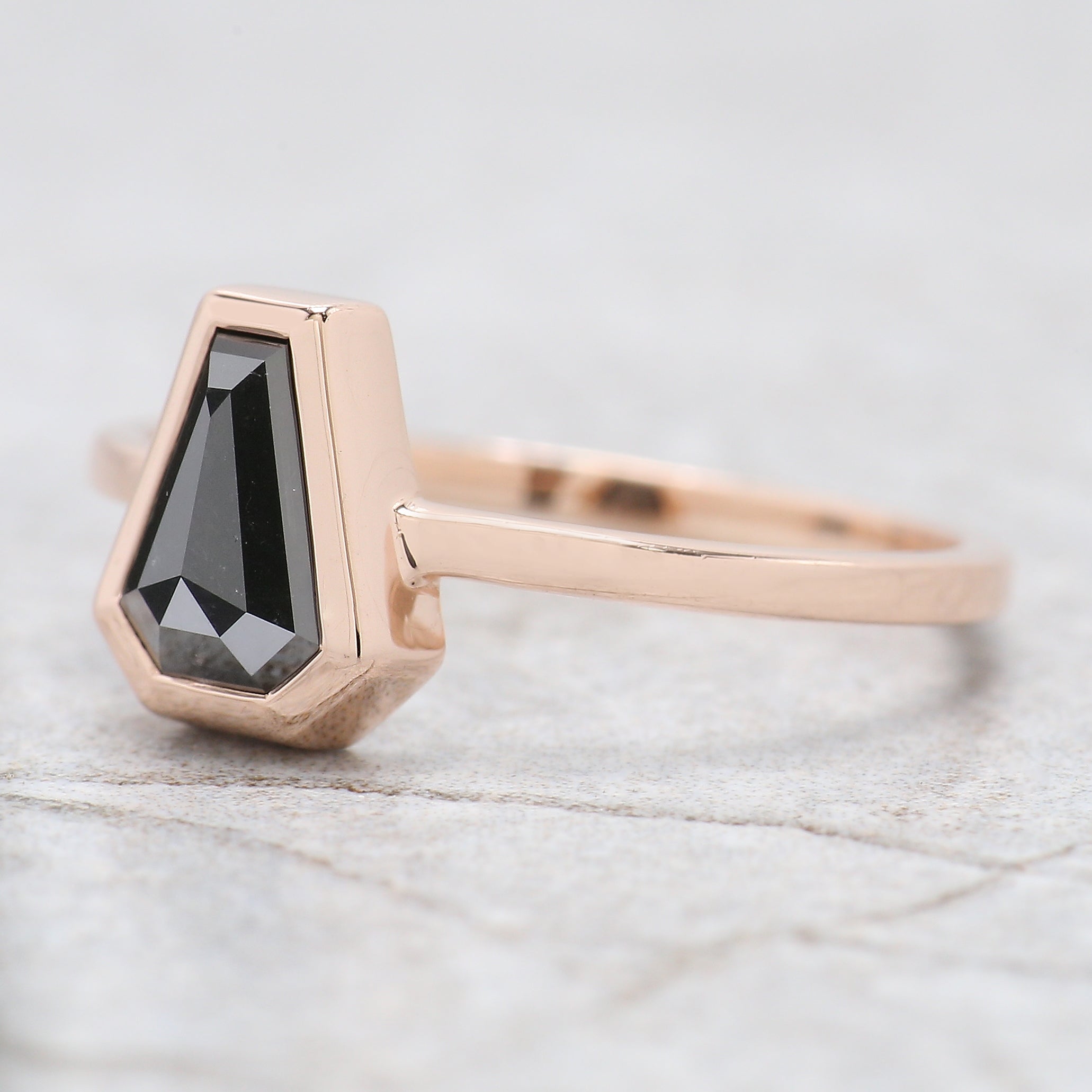 Coffin Black Color Diamond Ring 0.97 Ct 7.54 MM Coffin Shape Diamond Ring 14K Solid Rose Gold Silver Engagement Ring Gift For Her KDN2557
