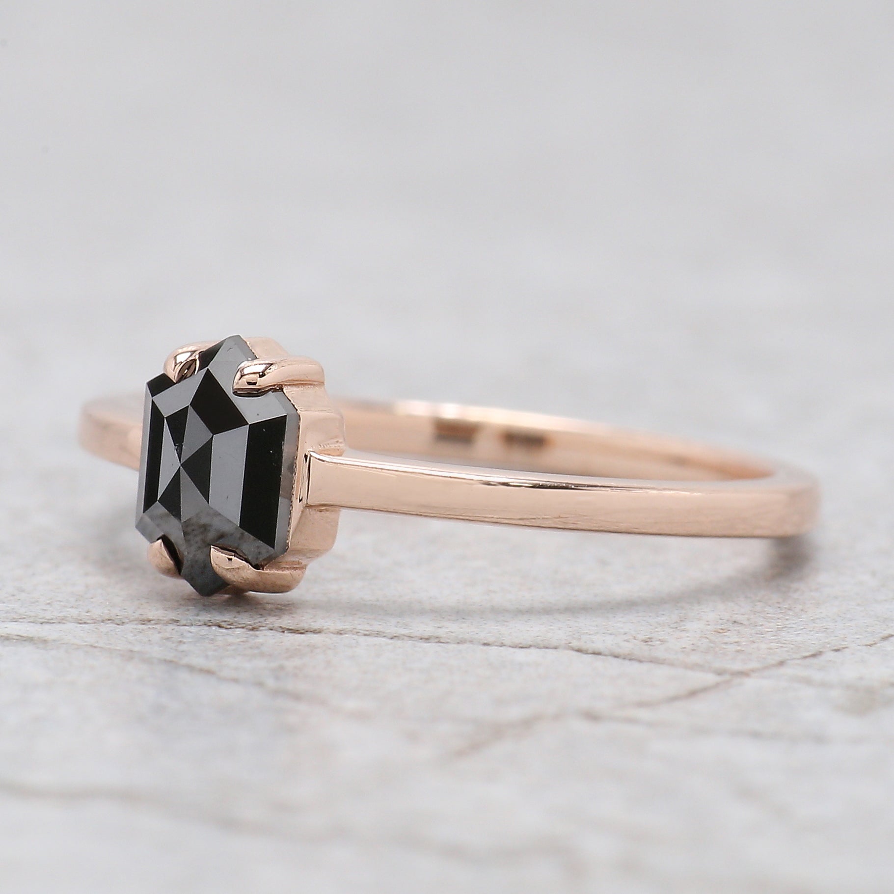 Hexagon Black Color Diamond Ring 0.88 Ct 6.70 MM Hexagon Shape Diamond Ring 14K Solid Rose Gold Silver Engagement Ring Gift For Her QN2274