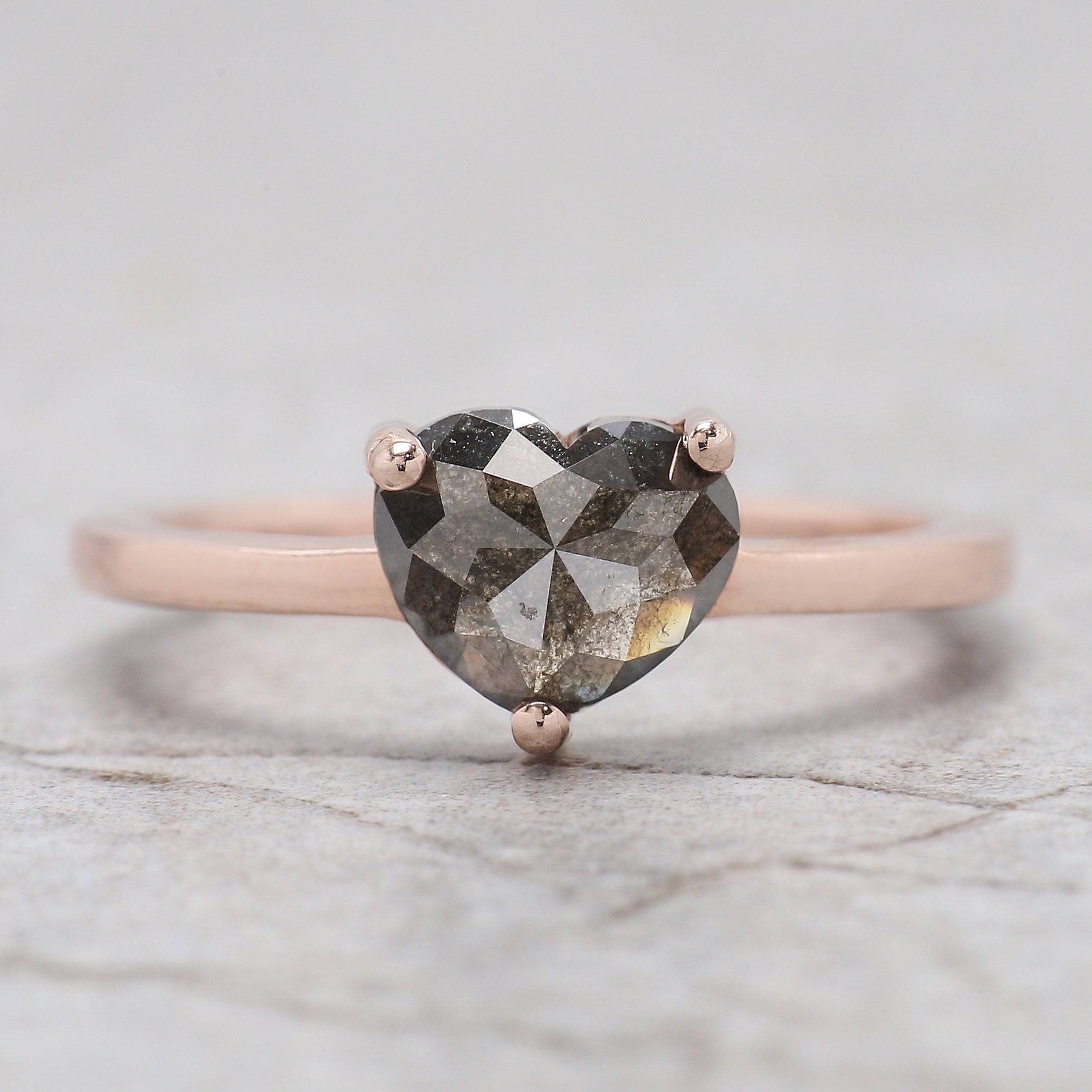 Heart Salt And Pepper Diamond Ring 1.45 Ct 6.46 MM Heart Shape Diamond Ring 14K Solid Rose Gold Silver Engagement Ring Gift For Her QL1943